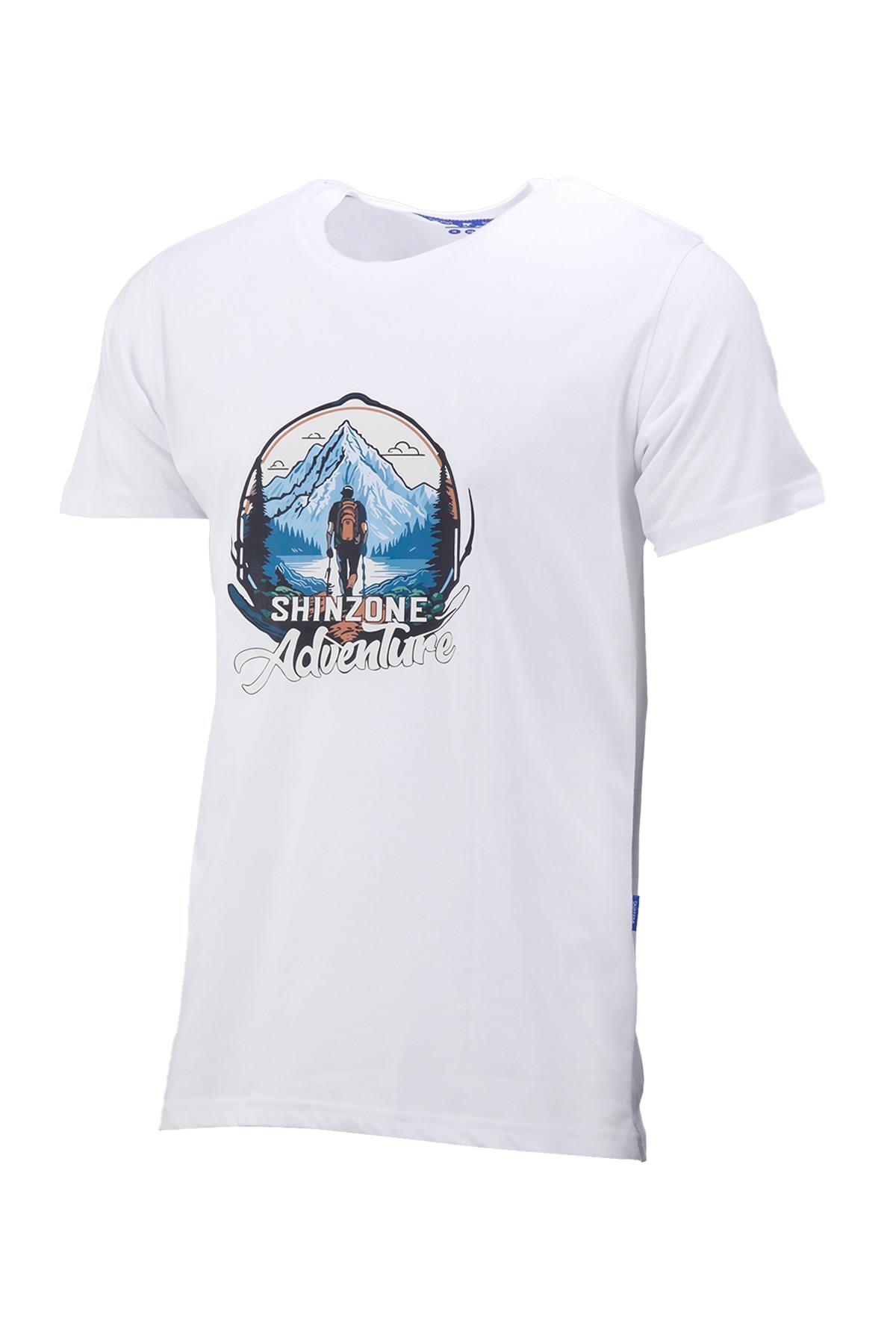 T-ShirtShinzoneErkek Bisiklet Yaka Mevsimlik Adventure Baskılı Standart Fit Beyaz T-Shirt