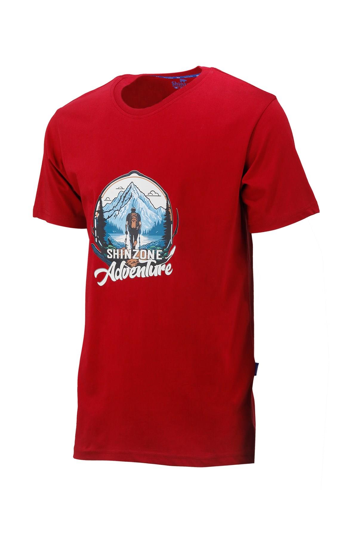 T-ShirtShinzoneErkek Bisiklet Yaka Mevsimlik Adventure Baskılı Standart Fit Bordo T-Shirt
