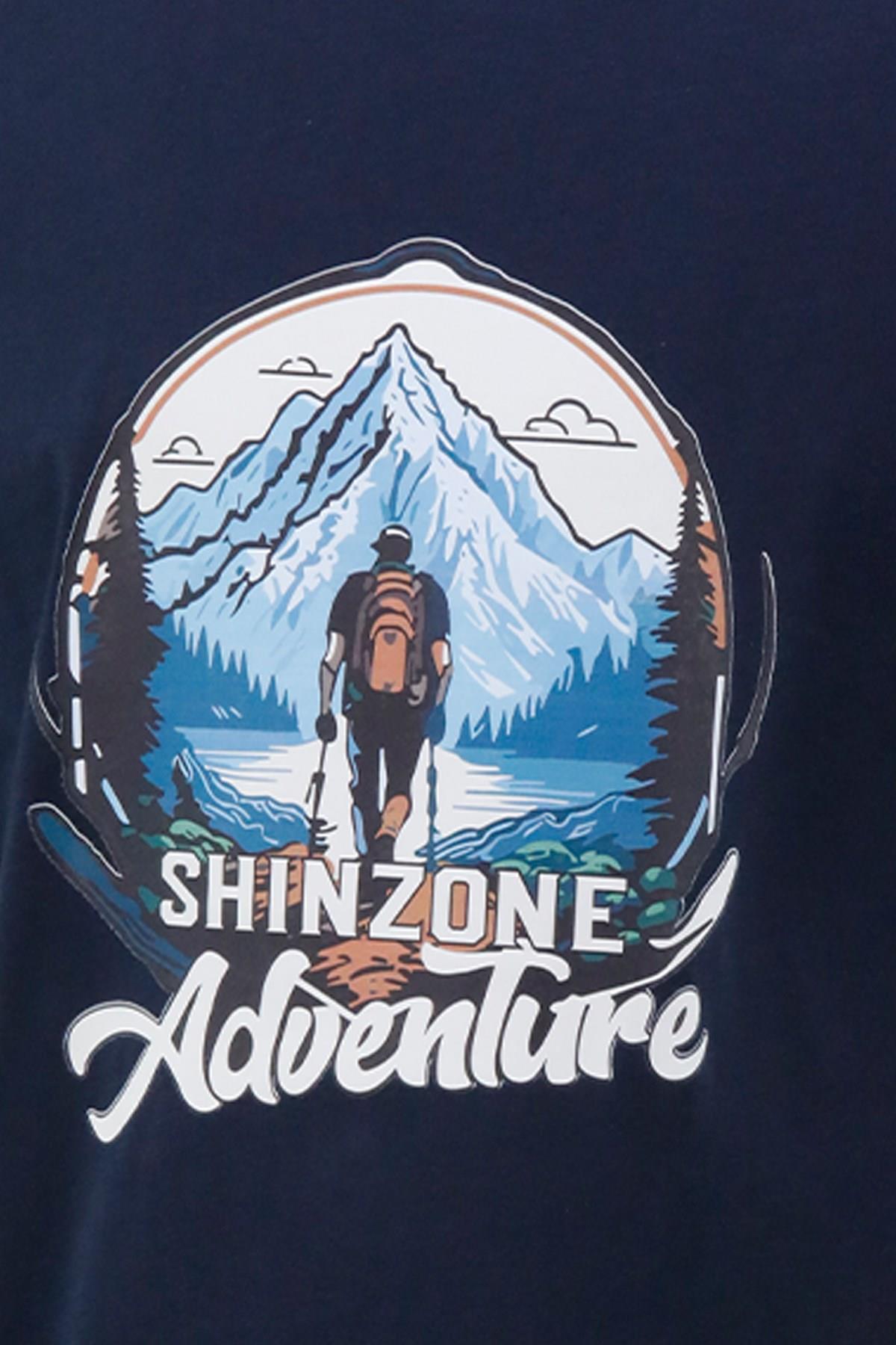 T-ShirtShinzoneErkek Bisiklet Yaka Mevsimlik Adventure Baskılı Standart Fit Lacivert T-Shirt