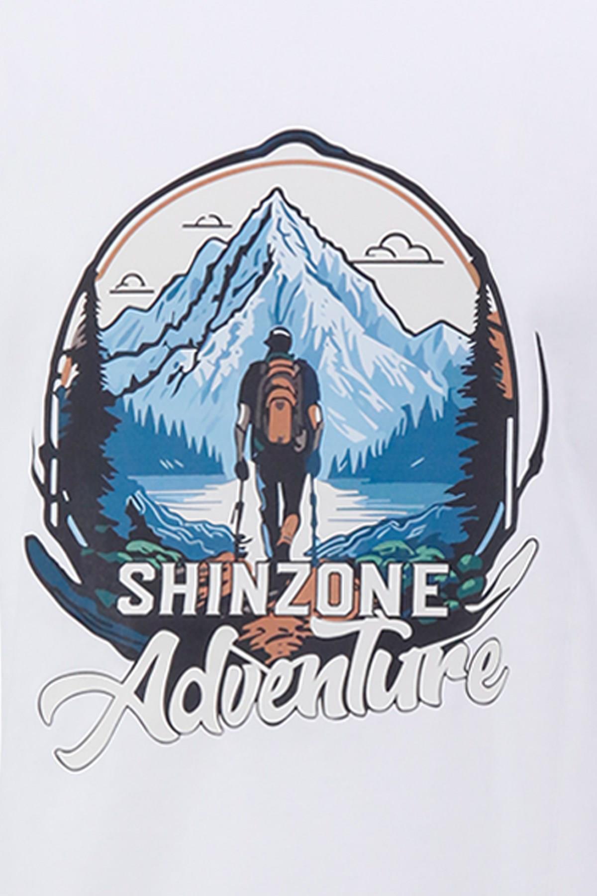 T-ShirtShinzoneErkek Bisiklet Yaka Mevsimlik Adventure Baskılı Standart Fit Beyaz T-Shirt