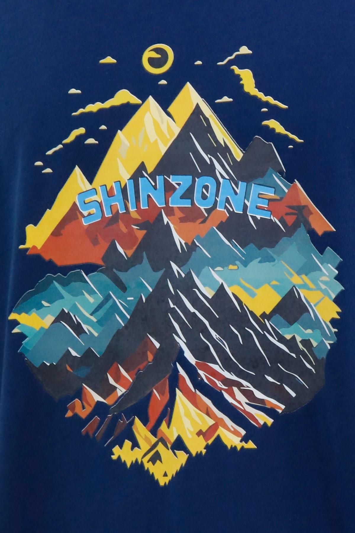 T-ShirtShinzoneErkek Bisiklet Yaka Mevsimlik Göğüs Baskılı Standart Fit İndigo T-Shirt