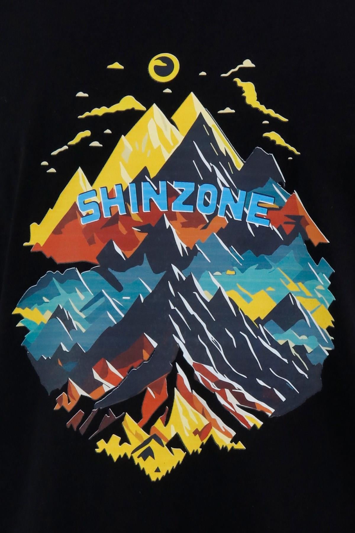 T-ShirtShinzoneErkek Bisiklet Yaka Mevsimlik Göğüs Baskılı Standart Fit Siyah T-Shirt