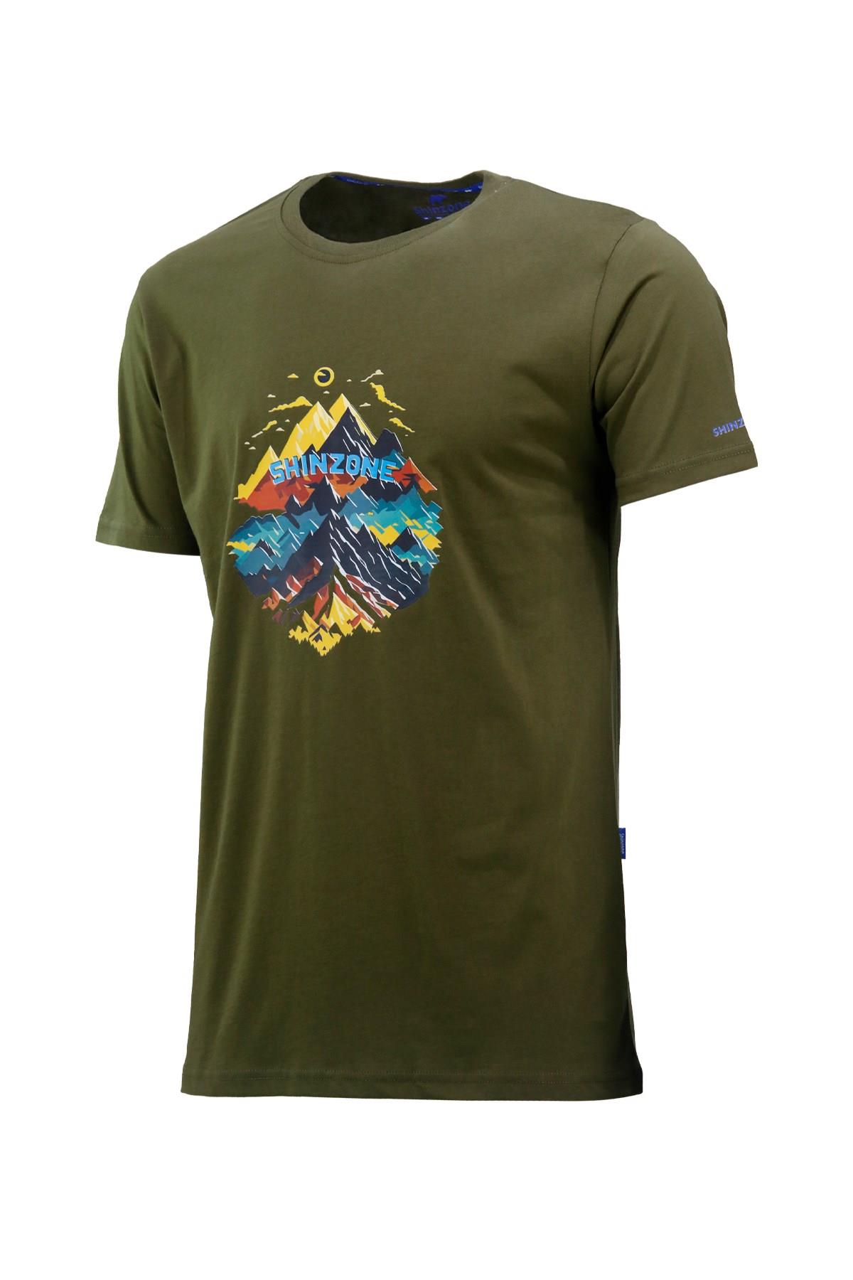 T-ShirtShinzoneErkek Bisiklet Yaka Mevsimlik Göğüs Baskılı Standart Fit Haki T-Shirt