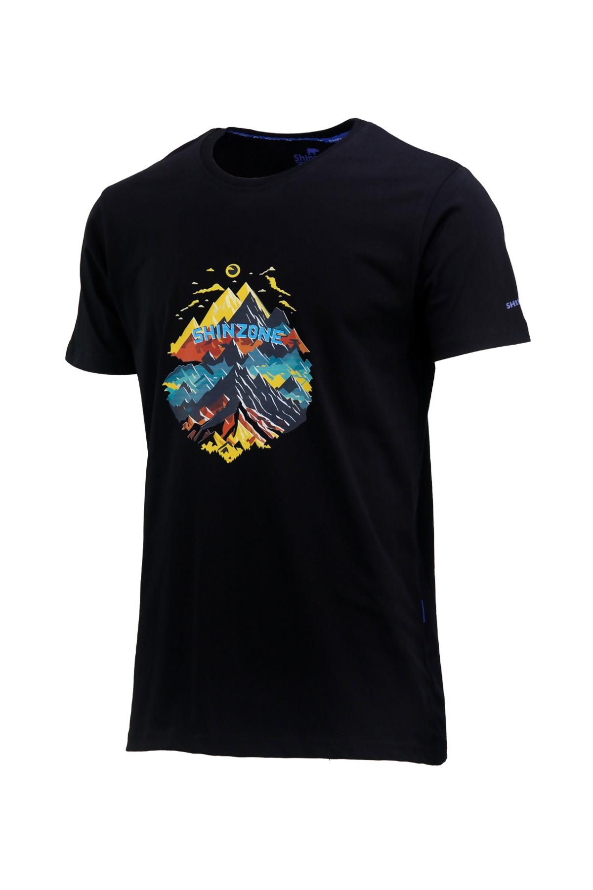 T-ShirtShinzoneErkek Bisiklet Yaka Mevsimlik Göğüs Baskılı Standart Fit Siyah T-Shirt
