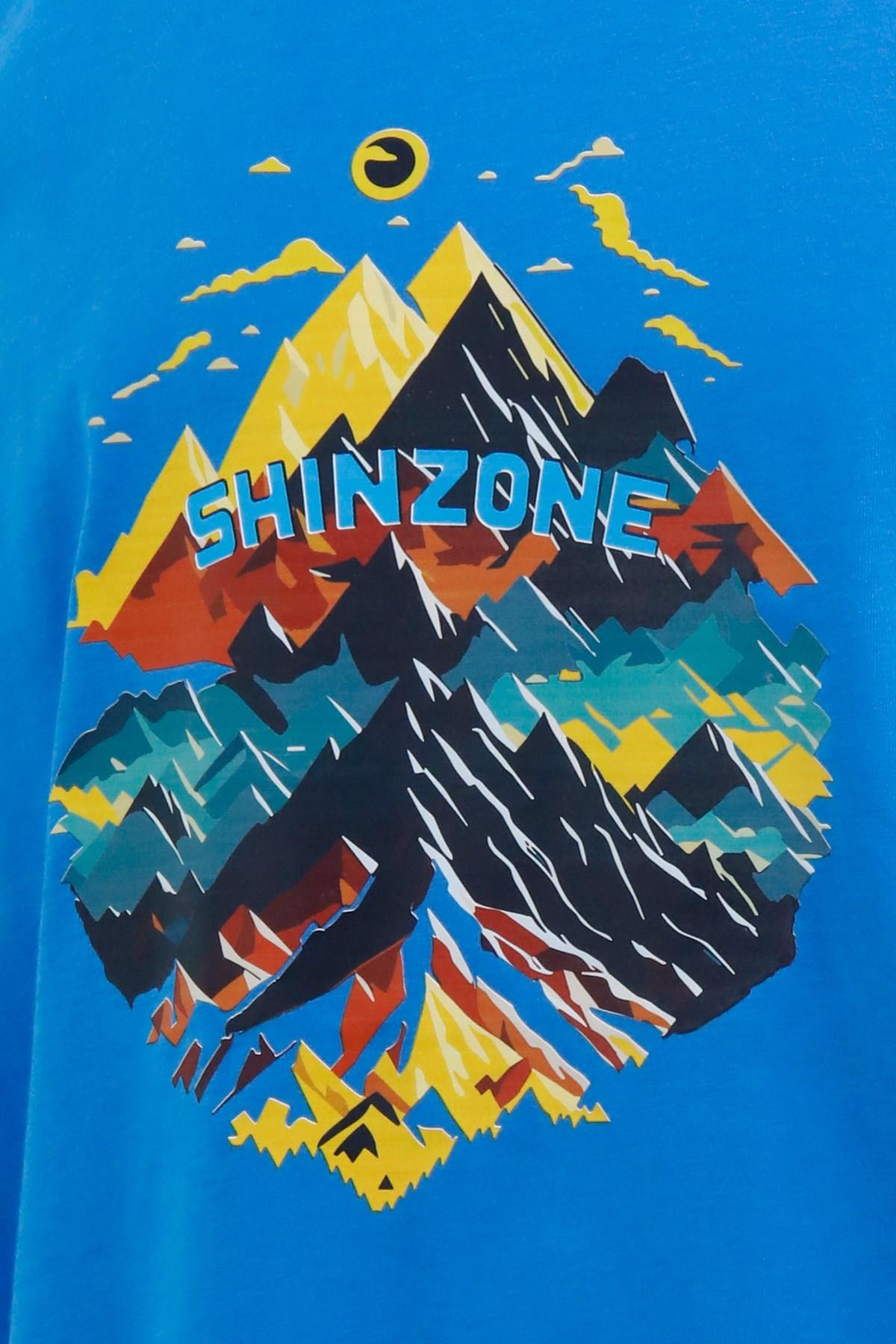 T-ShirtShinzoneErkek Bisiklet Yaka Mevsimlik Göğüs Baskılı Standart Fit Royal T-Shirt