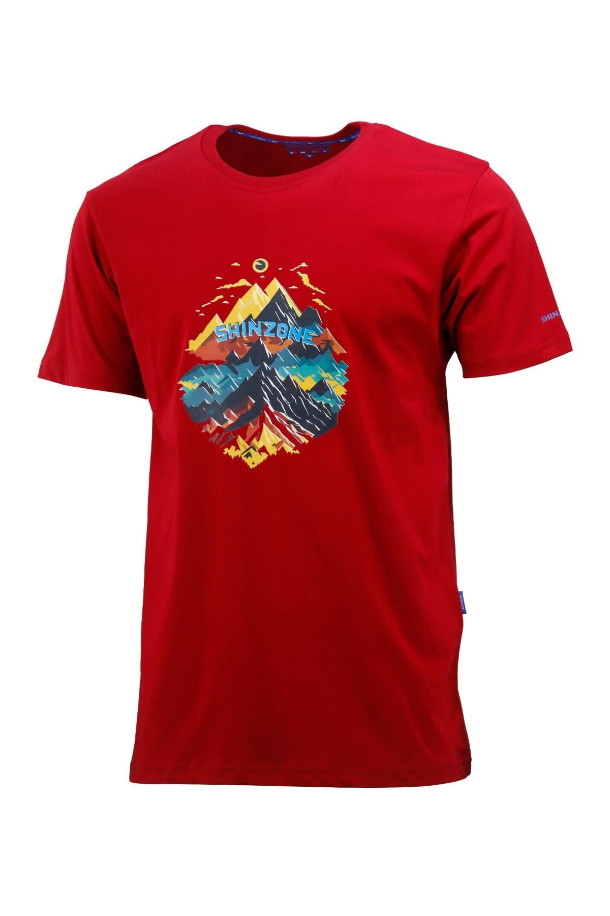 T-ShirtShinzoneErkek Bisiklet Yaka Mevsimlik Göğüs Baskılı Standart Fit Bordo T-Shirt