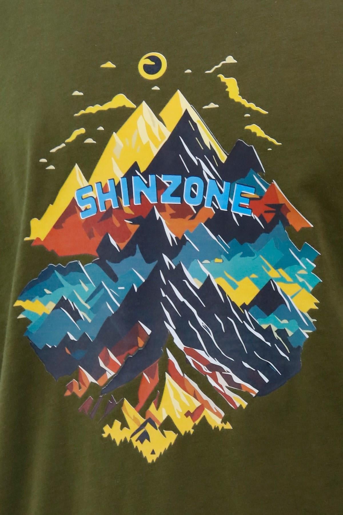 T-ShirtShinzoneErkek Bisiklet Yaka Mevsimlik Göğüs Baskılı Standart Fit Haki T-Shirt