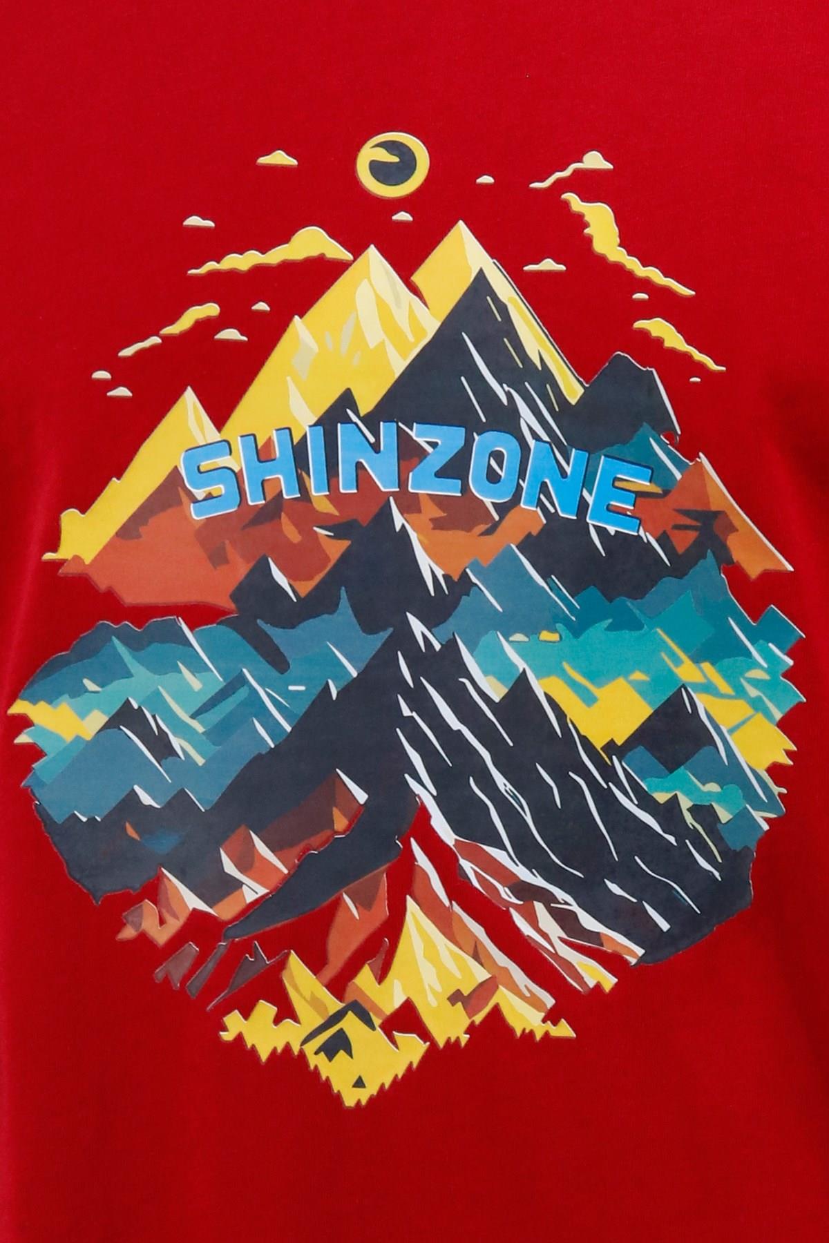 T-ShirtShinzoneErkek Bisiklet Yaka Mevsimlik Göğüs Baskılı Standart Fit Bordo T-Shirt