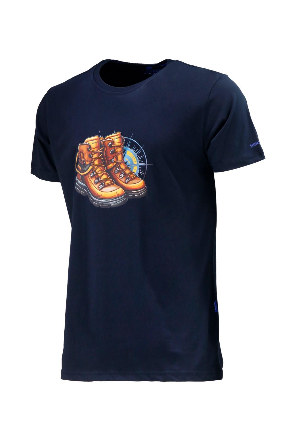 T-ShirtShinzoneErkek Bisiklet Yaka Standart Fit Bot Göğüs Baskılı Lacivert T-Shirt