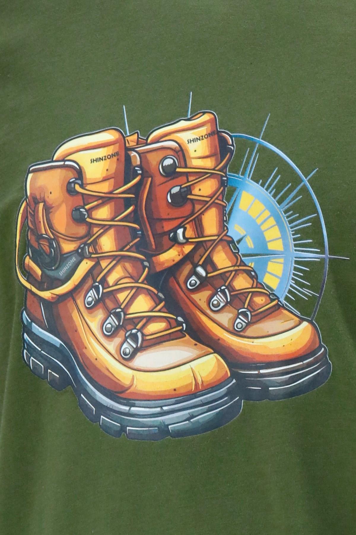 T-ShirtShinzoneErkek Bisiklet Yaka Standart Fit Bot Göğüs Baskılı Haki T-Shirt