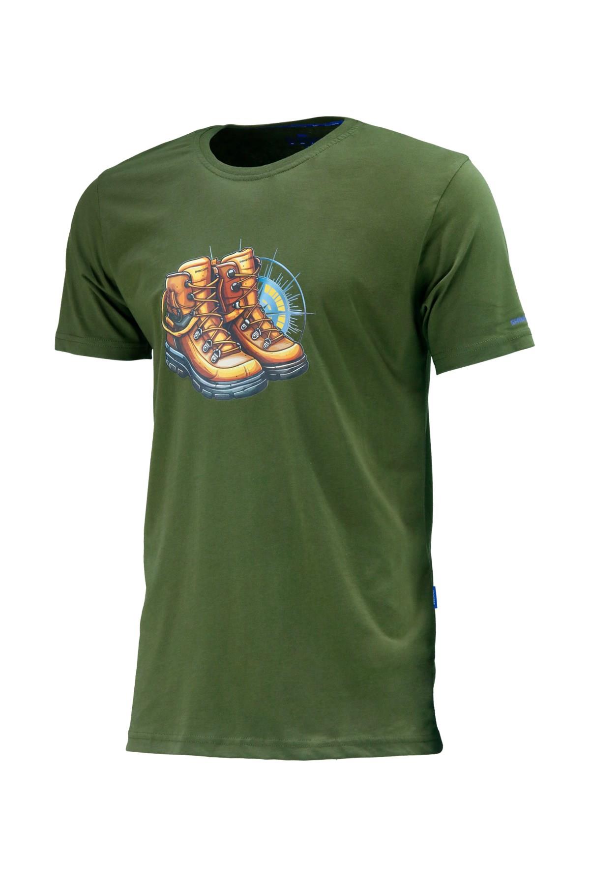 T-ShirtShinzoneErkek Bisiklet Yaka Standart Fit Bot Göğüs Baskılı Haki T-Shirt