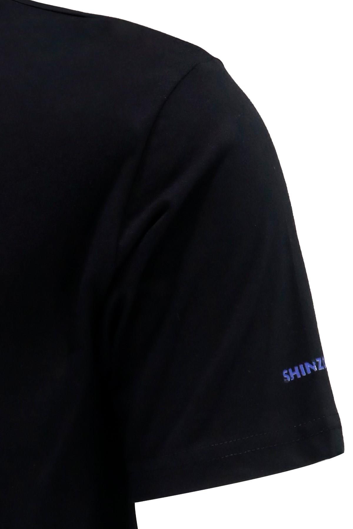 T-ShirtShinzoneErkek Bisiklet Yaka Standart Fit Bot Göğüs Baskılı Siyah T-Shirt