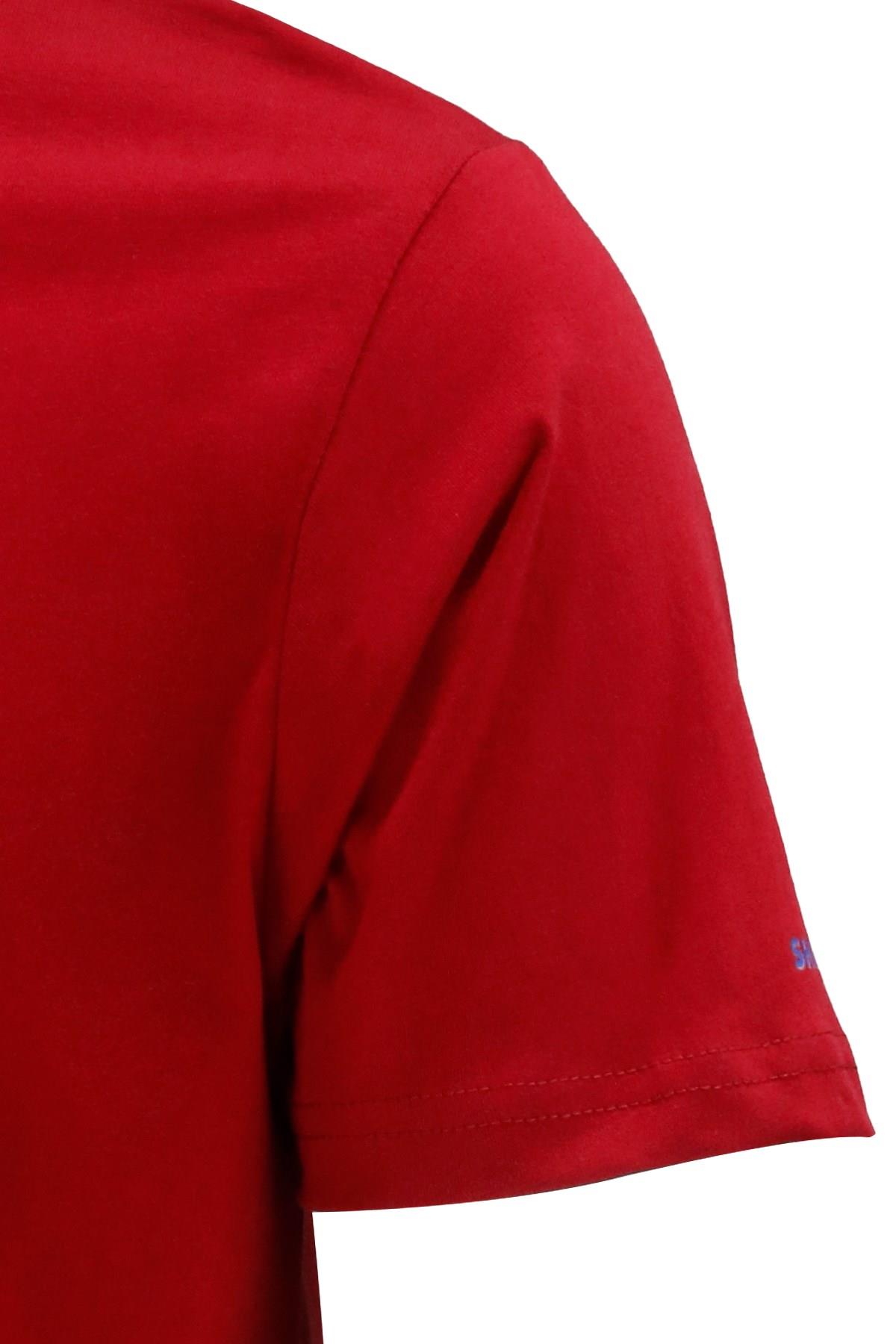 T-ShirtShinzoneErkek Bisiklet Yaka Standart Fit Bot Göğüs Baskılı Bordo T-Shirt