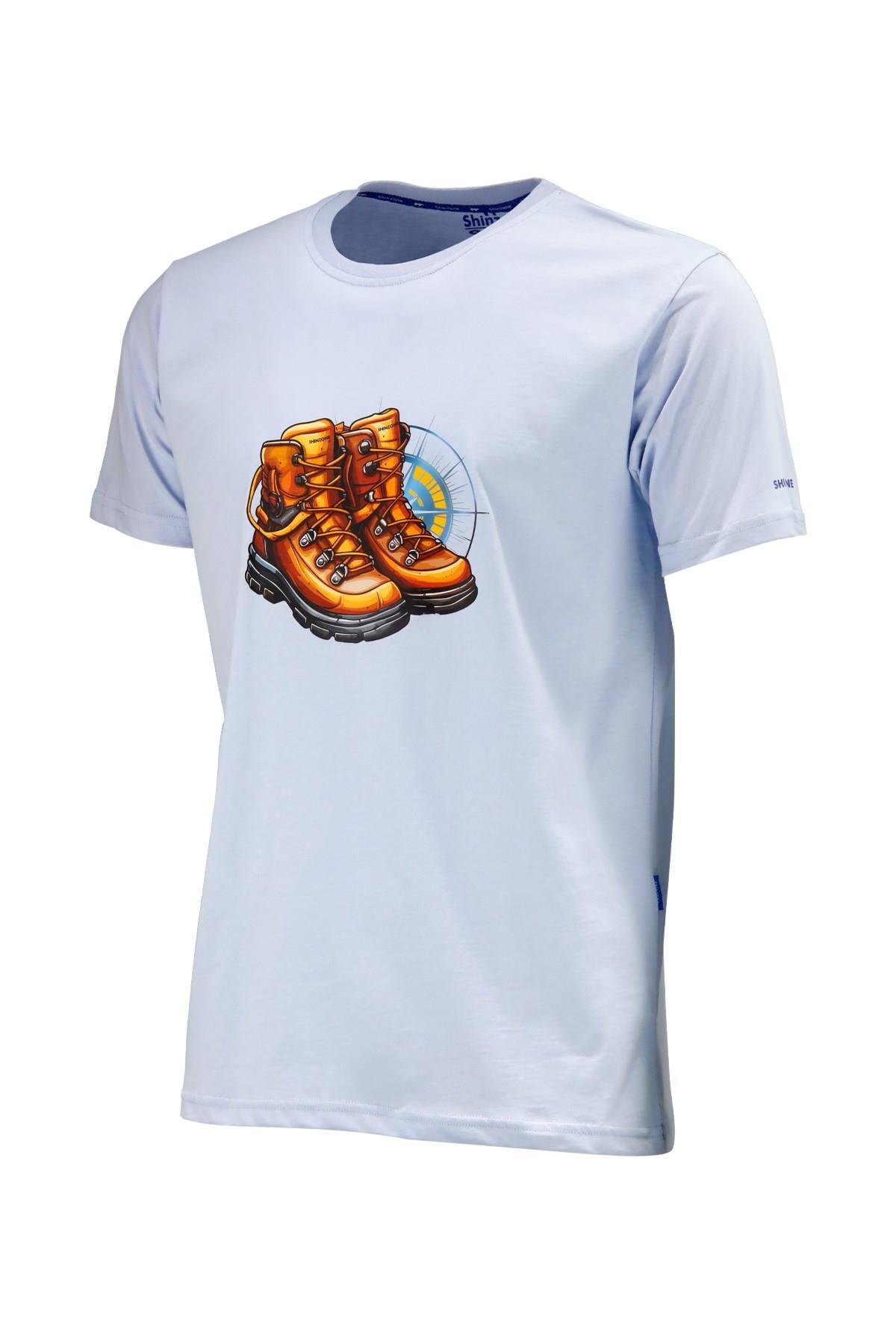 T-ShirtShinzoneErkek Bisiklet Yaka Standart Fit Bot Göğüs Baskılı Mavi T-Shirt