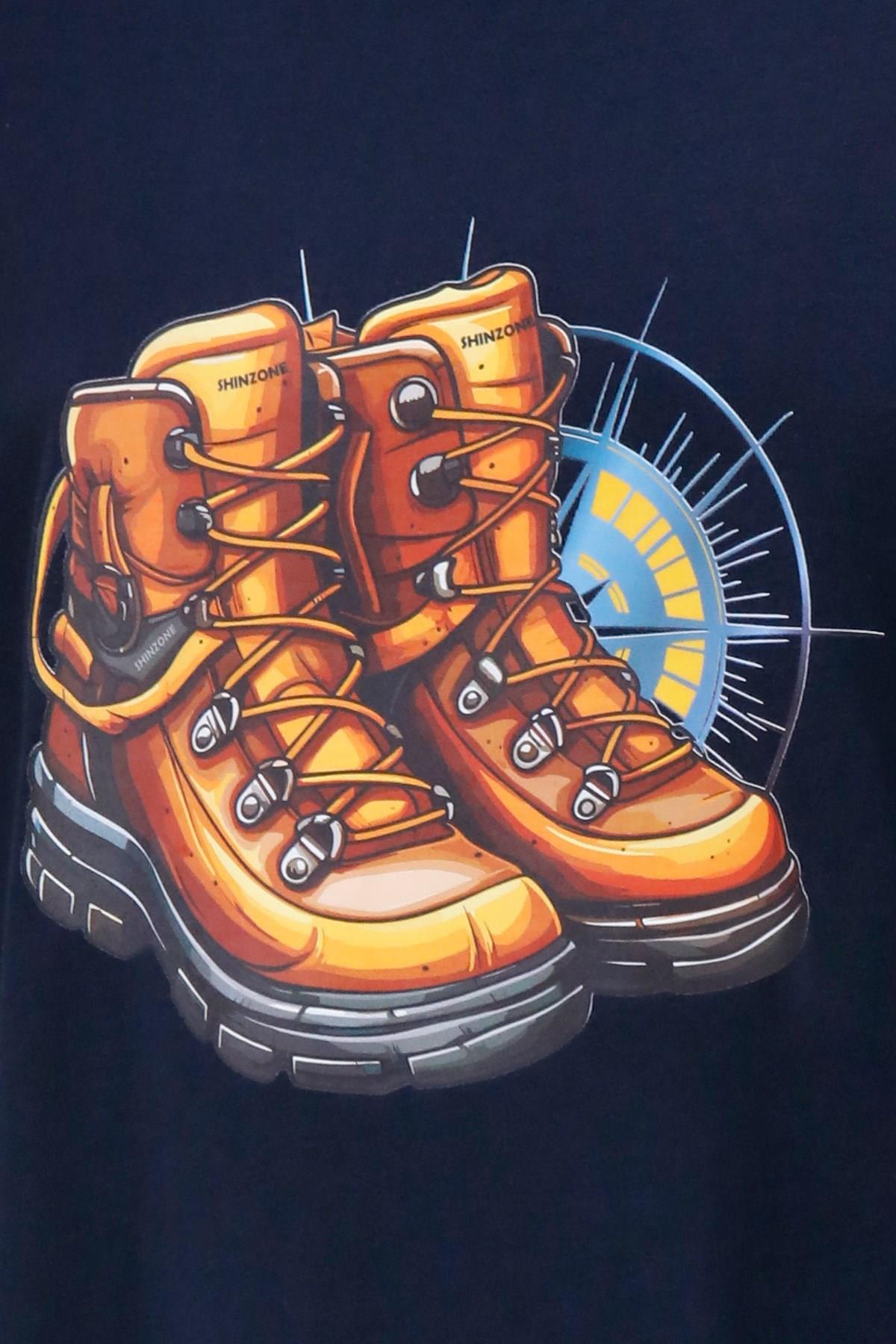 T-ShirtShinzoneErkek Bisiklet Yaka Standart Fit Bot Göğüs Baskılı Lacivert T-Shirt