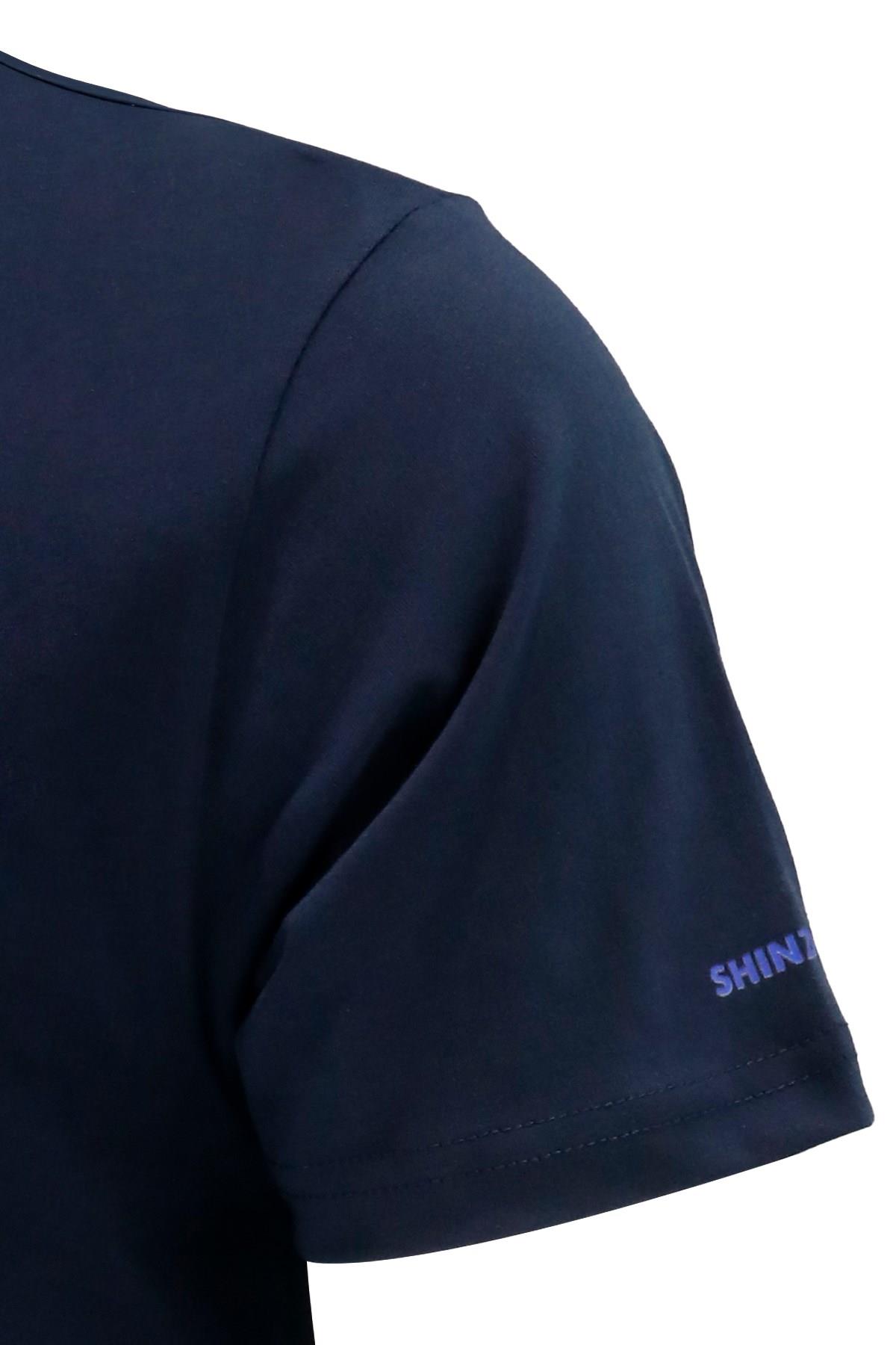 T-ShirtShinzoneErkek Bisiklet Yaka Standart Fit Bot Göğüs Baskılı Lacivert T-Shirt