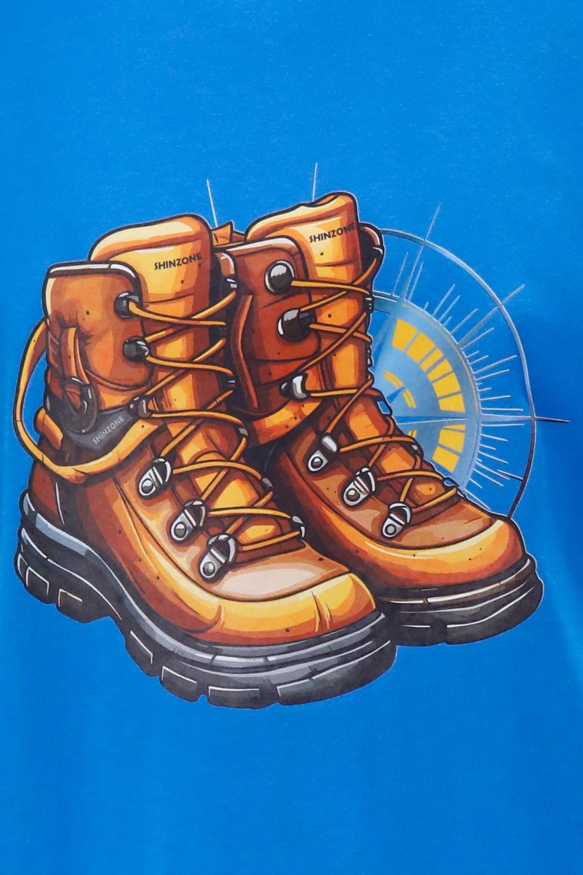 T-ShirtShinzoneErkek Bisiklet Yaka Standart Fit Bot Göğüs Baskılı Koyu mavi T-Shirt