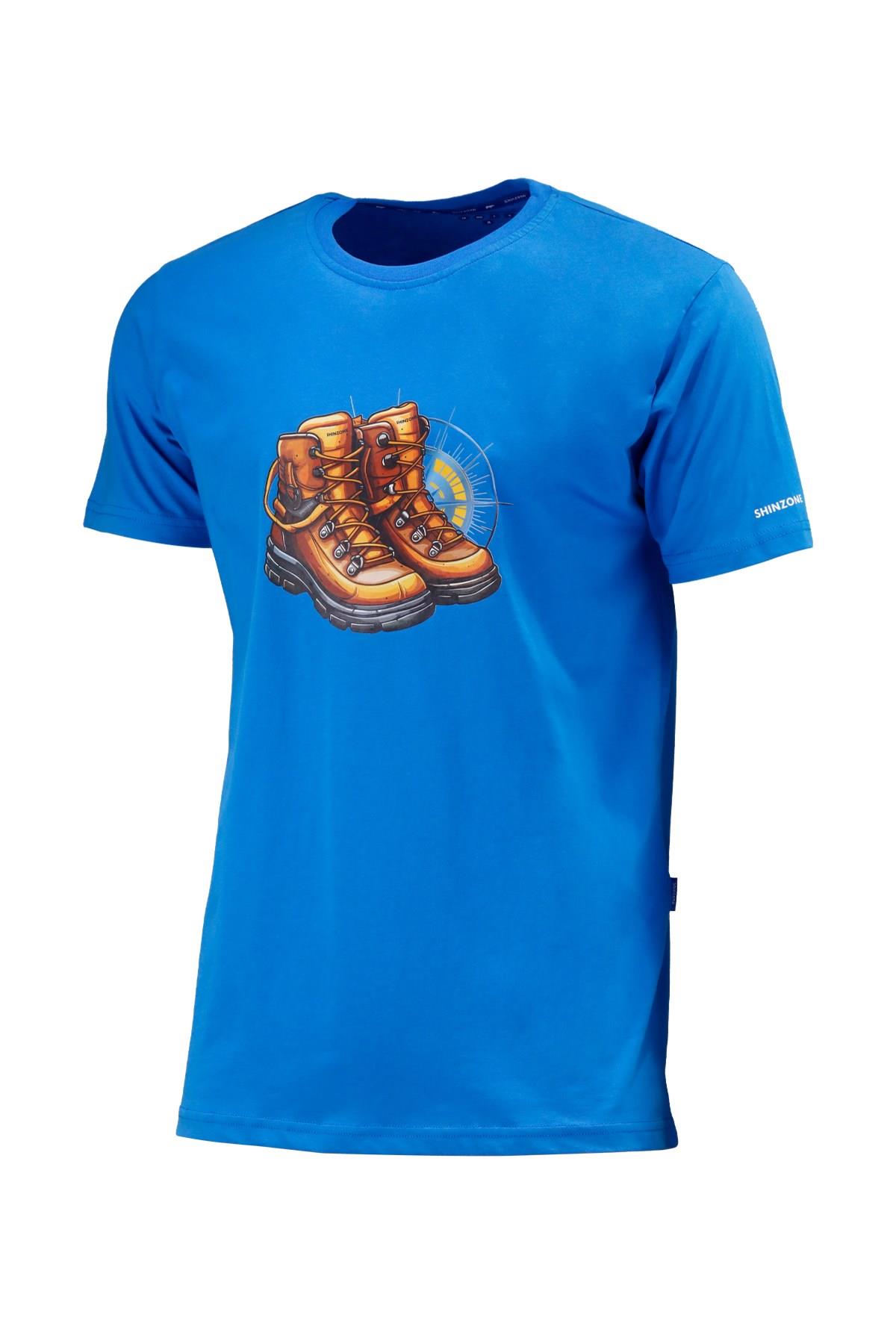 T-ShirtShinzoneErkek Bisiklet Yaka Standart Fit Bot Göğüs Baskılı Koyu mavi T-Shirt