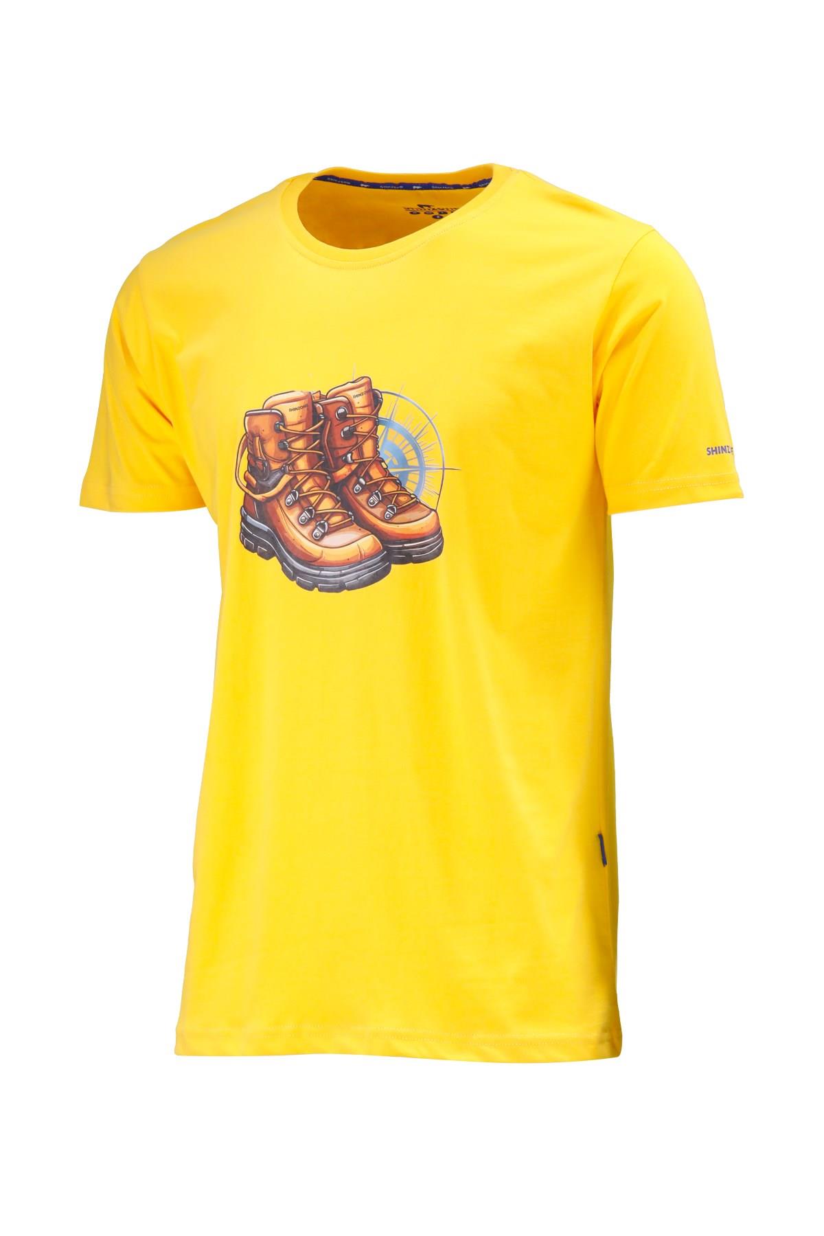 T-ShirtShinzoneErkek Bisiklet Yaka Standart Fit Bot Göğüs Baskılı Sarı T-Shirt
