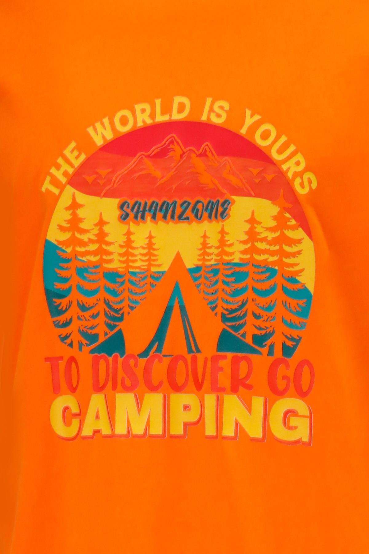 T-ShirtShinzoneErkek Bisiklet Yaka Standart Fit Discovery Göğüs Baskılı Turuncu T-Shirt