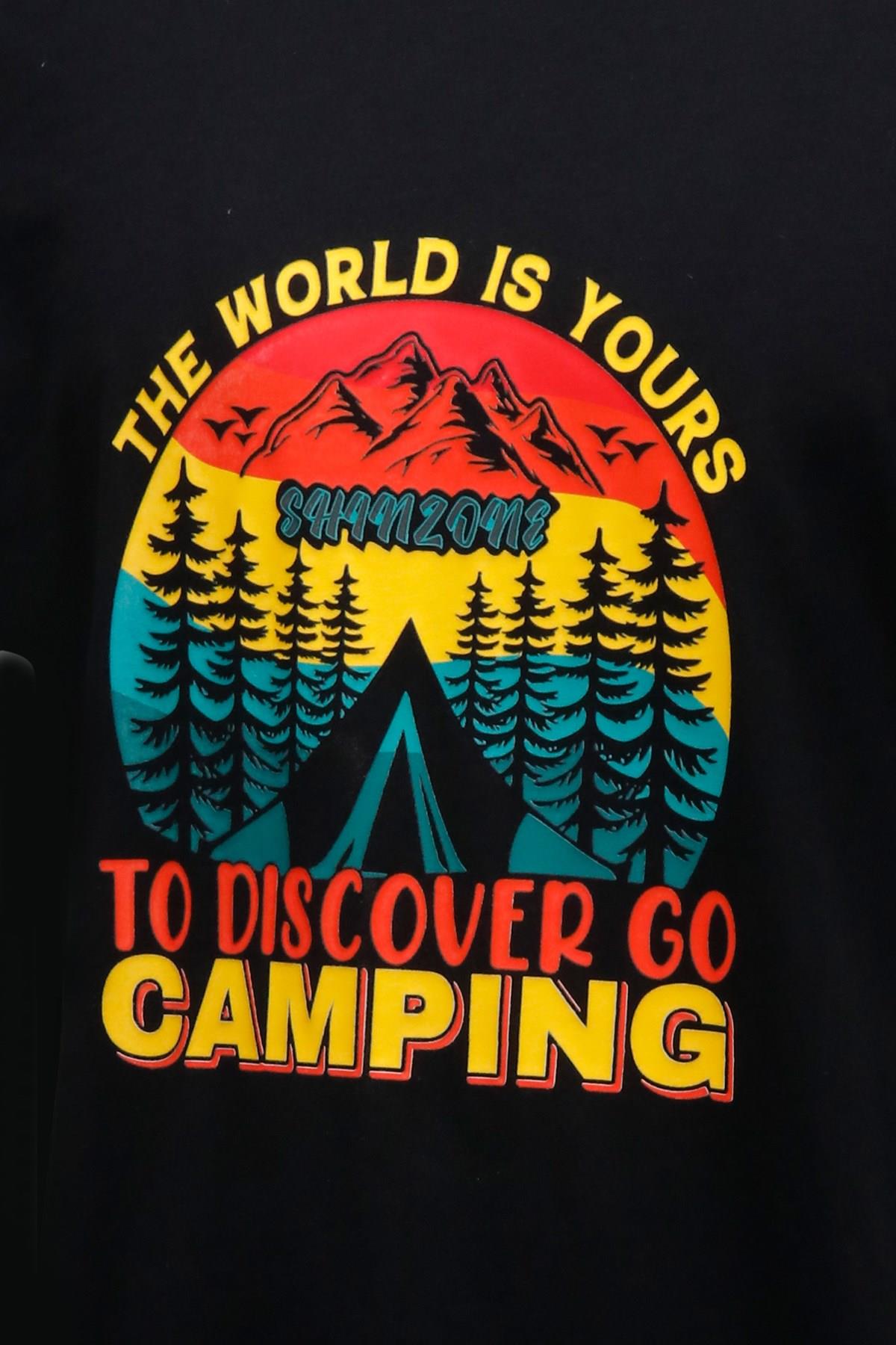 T-ShirtShinzoneErkek Bisiklet Yaka Standart Fit Discovery Göğüs Baskılı Siyah T-Shirt