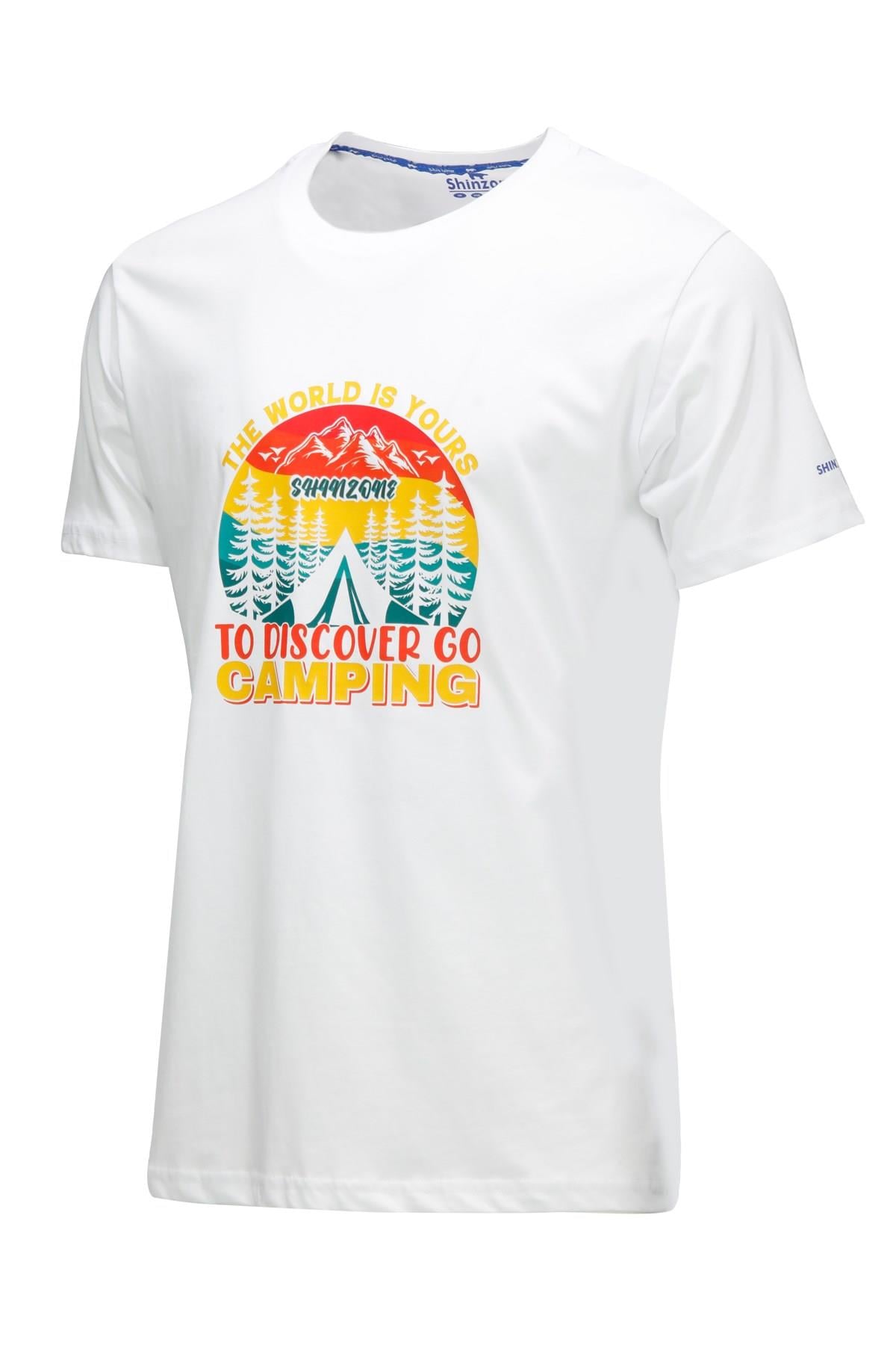 T-ShirtShinzoneErkek Bisiklet Yaka Standart Fit Discovery Göğüs Baskılı Beyaz T-Shirt