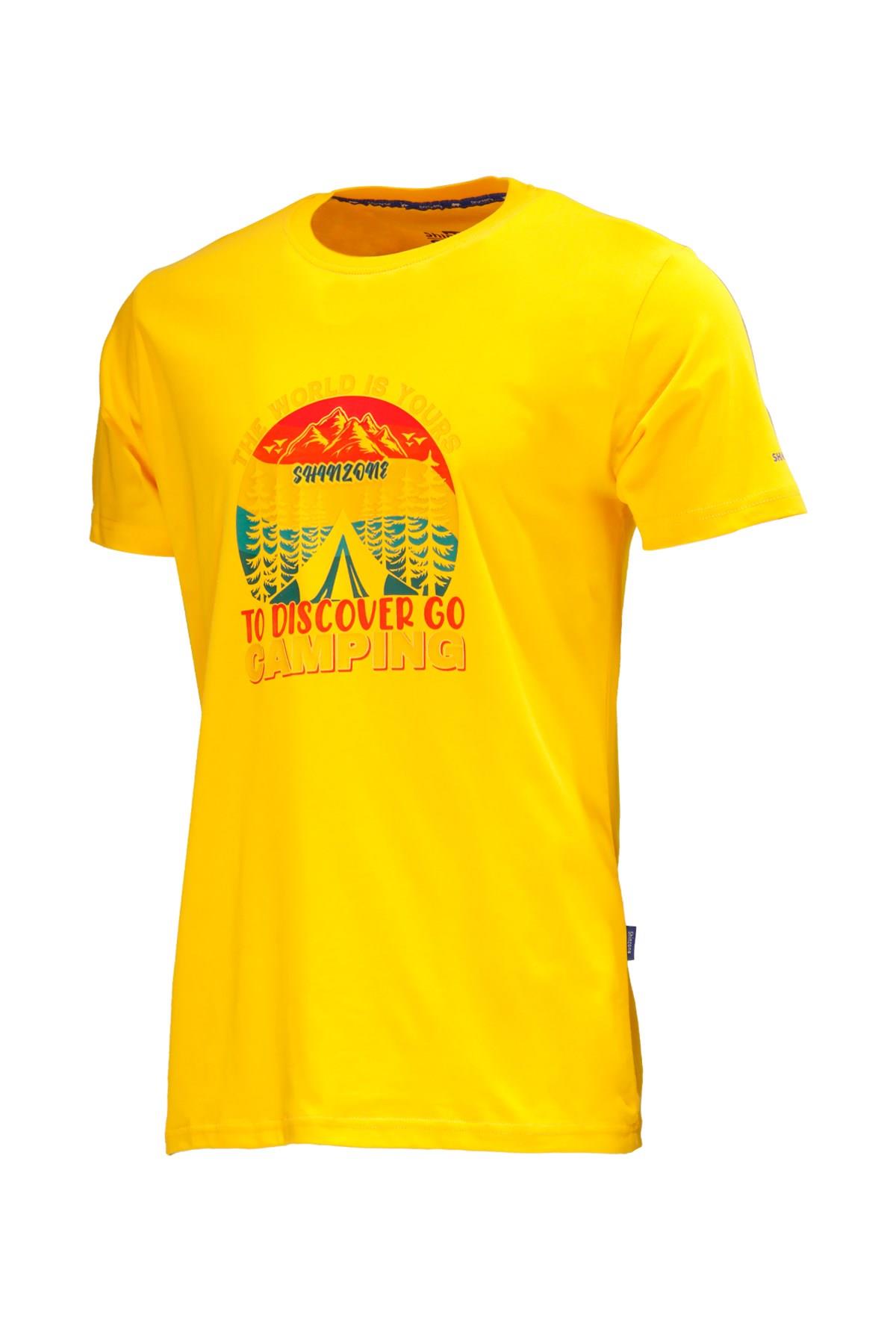 T-ShirtShinzoneErkek Bisiklet Yaka Standart Fit Discovery Göğüs Baskılı Sarı T-Shirt