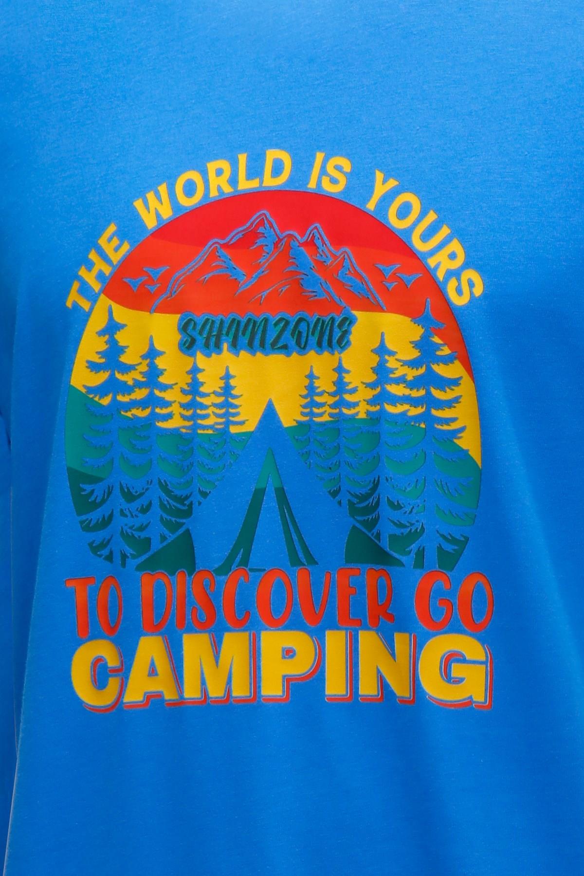 T-ShirtShinzoneErkek Bisiklet Yaka Standart Fit Discovery Göğüs Baskılı Koyu mavi T-Shirt