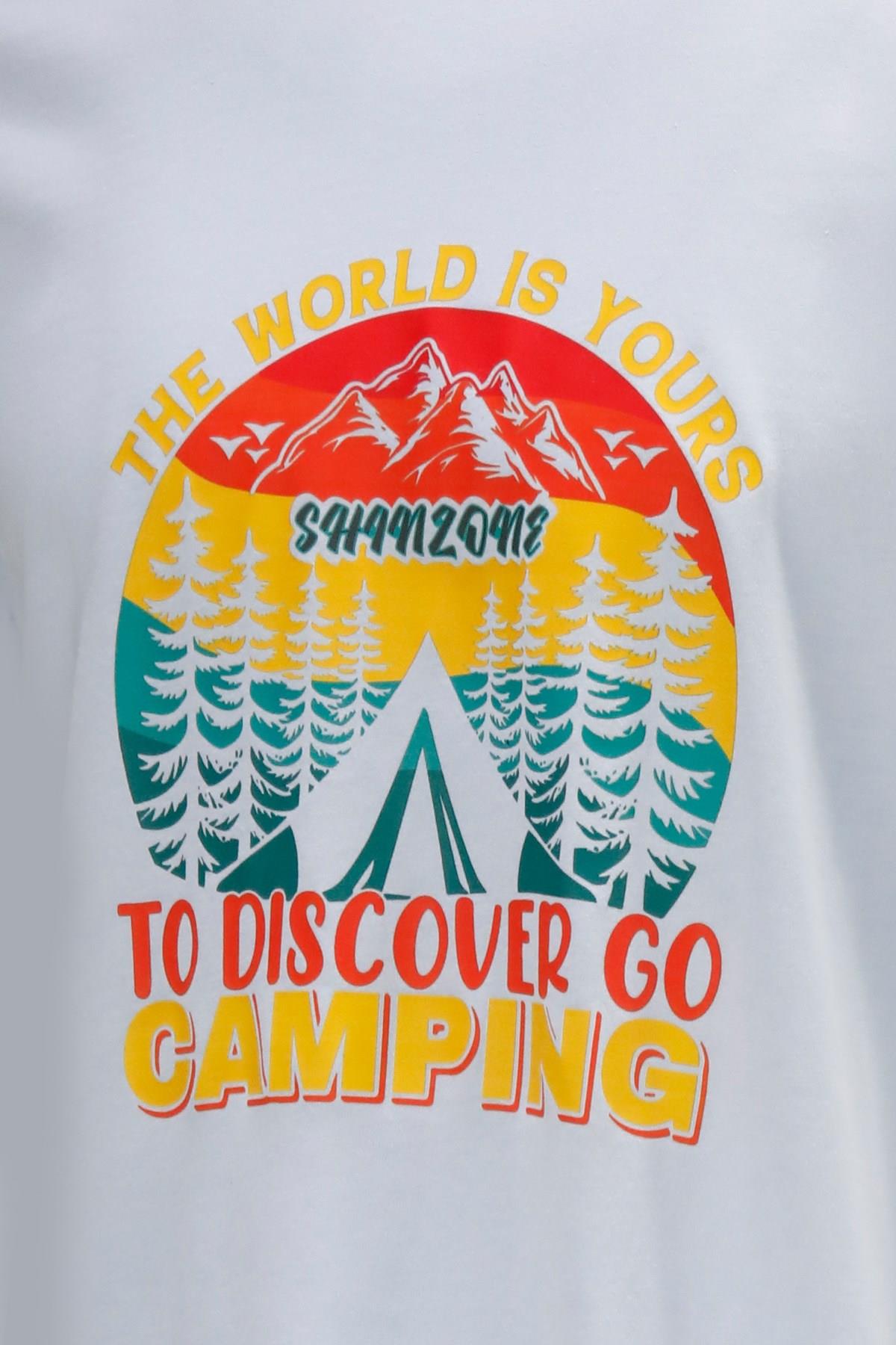 T-ShirtShinzoneErkek Bisiklet Yaka Standart Fit Discovery Göğüs Baskılı Mavi T-Shirt