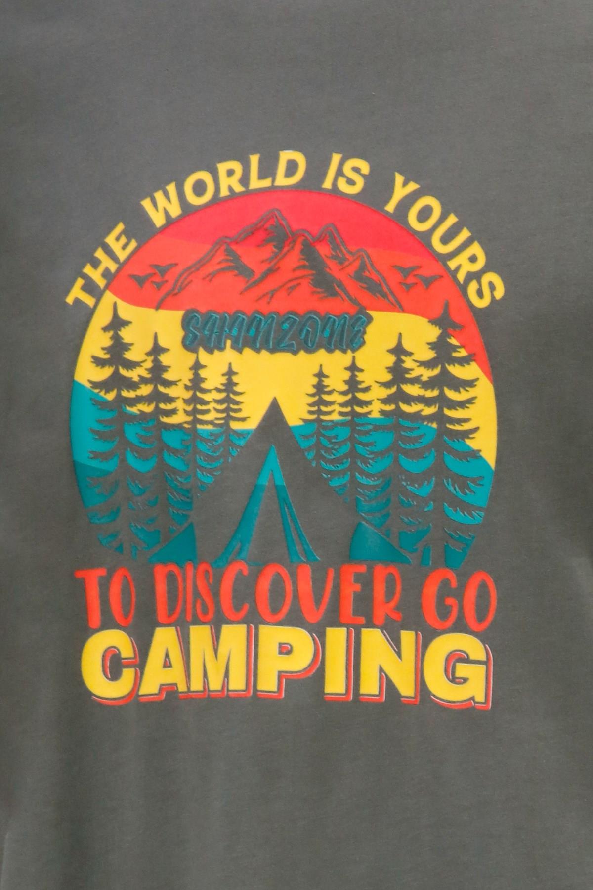 T-ShirtShinzoneErkek Bisiklet Yaka Standart Fit Discovery Göğüs Baskılı Haki T-Shirt