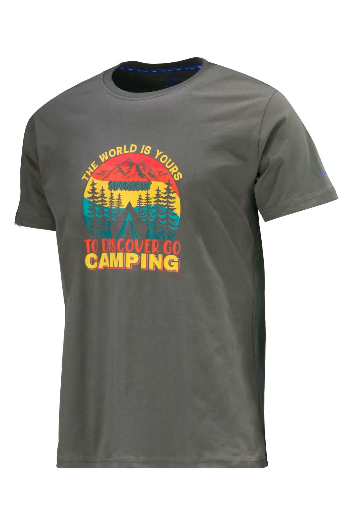 T-ShirtShinzoneErkek Bisiklet Yaka Standart Fit Discovery Göğüs Baskılı Haki T-Shirt