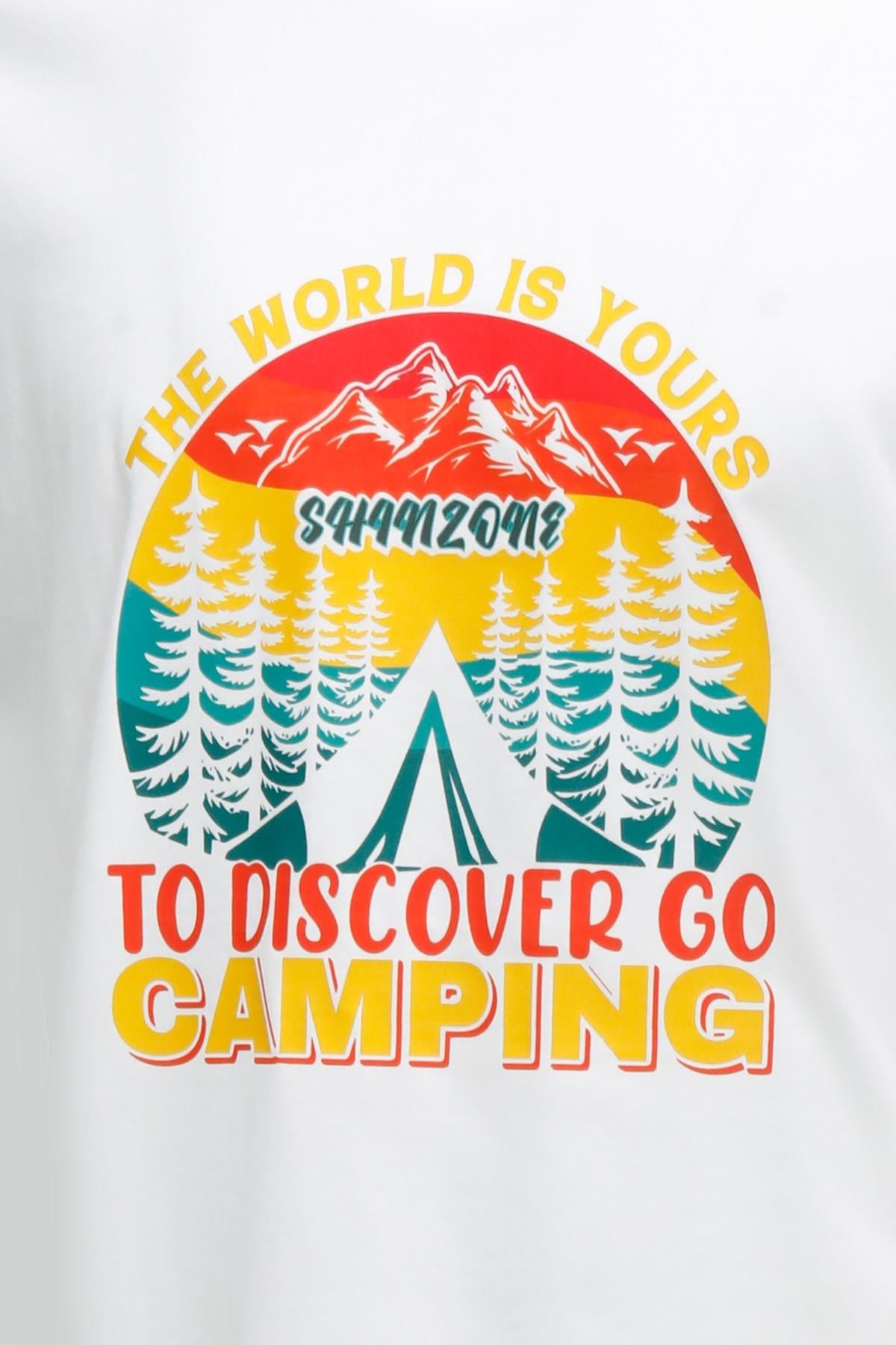 T-ShirtShinzoneErkek Bisiklet Yaka Standart Fit Discovery Göğüs Baskılı Beyaz T-Shirt