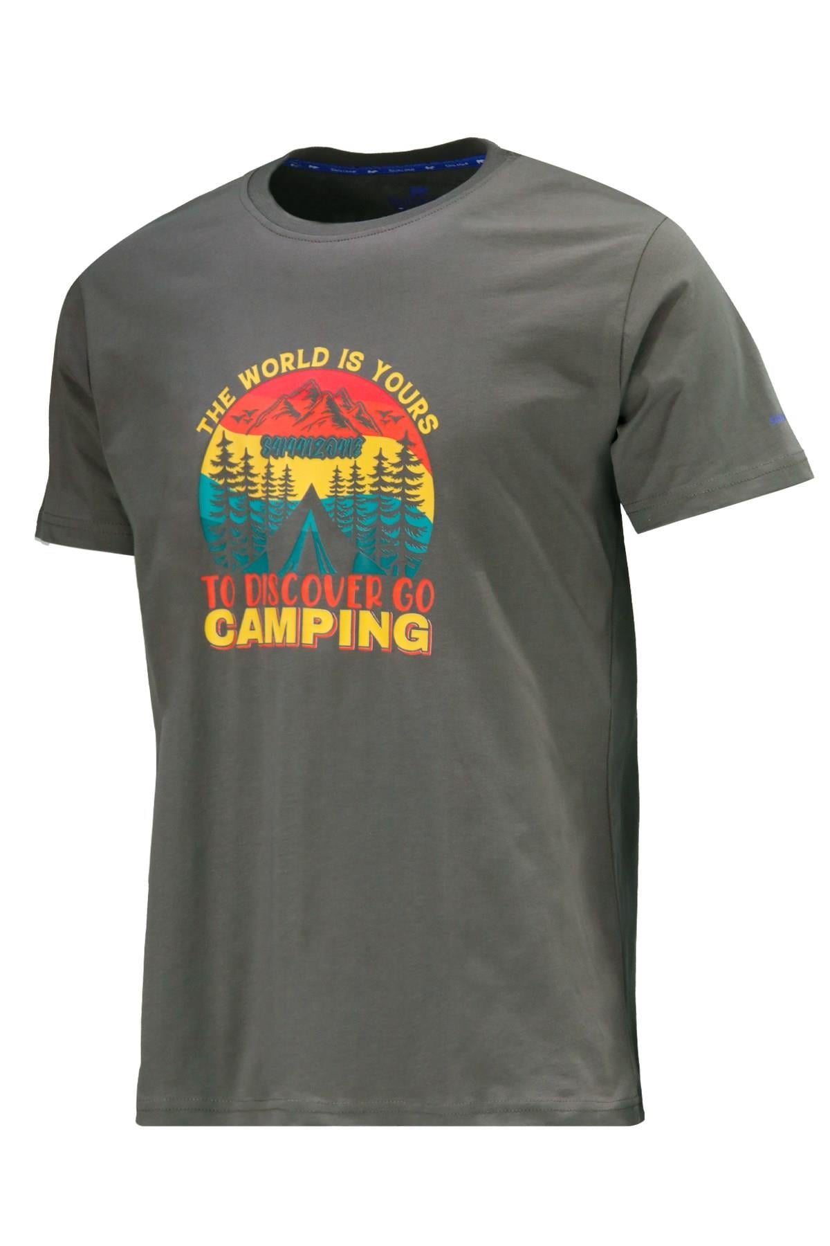 T-ShirtShinzoneErkek Bisiklet Yaka Standart Fit Discovery Göğüs Baskılı Haki T-Shirt