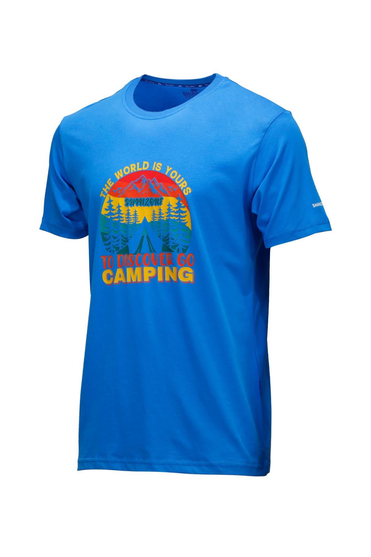 T-ShirtShinzoneErkek Bisiklet Yaka Standart Fit Discovery Göğüs Baskılı Koyu mavi T-Shirt