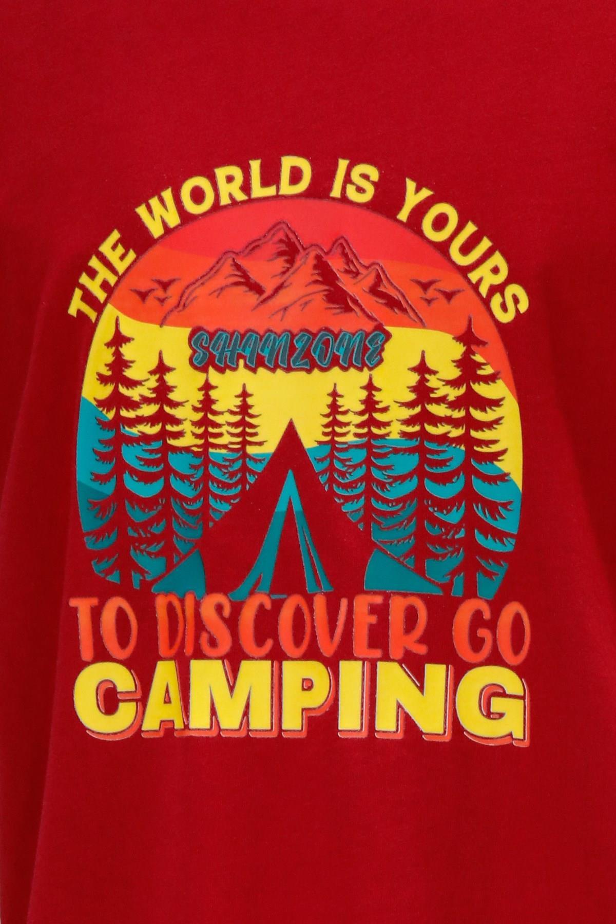 T-ShirtShinzoneErkek Bisiklet Yaka Standart Fit Discovery Göğüs Baskılı Bordo T-Shirt