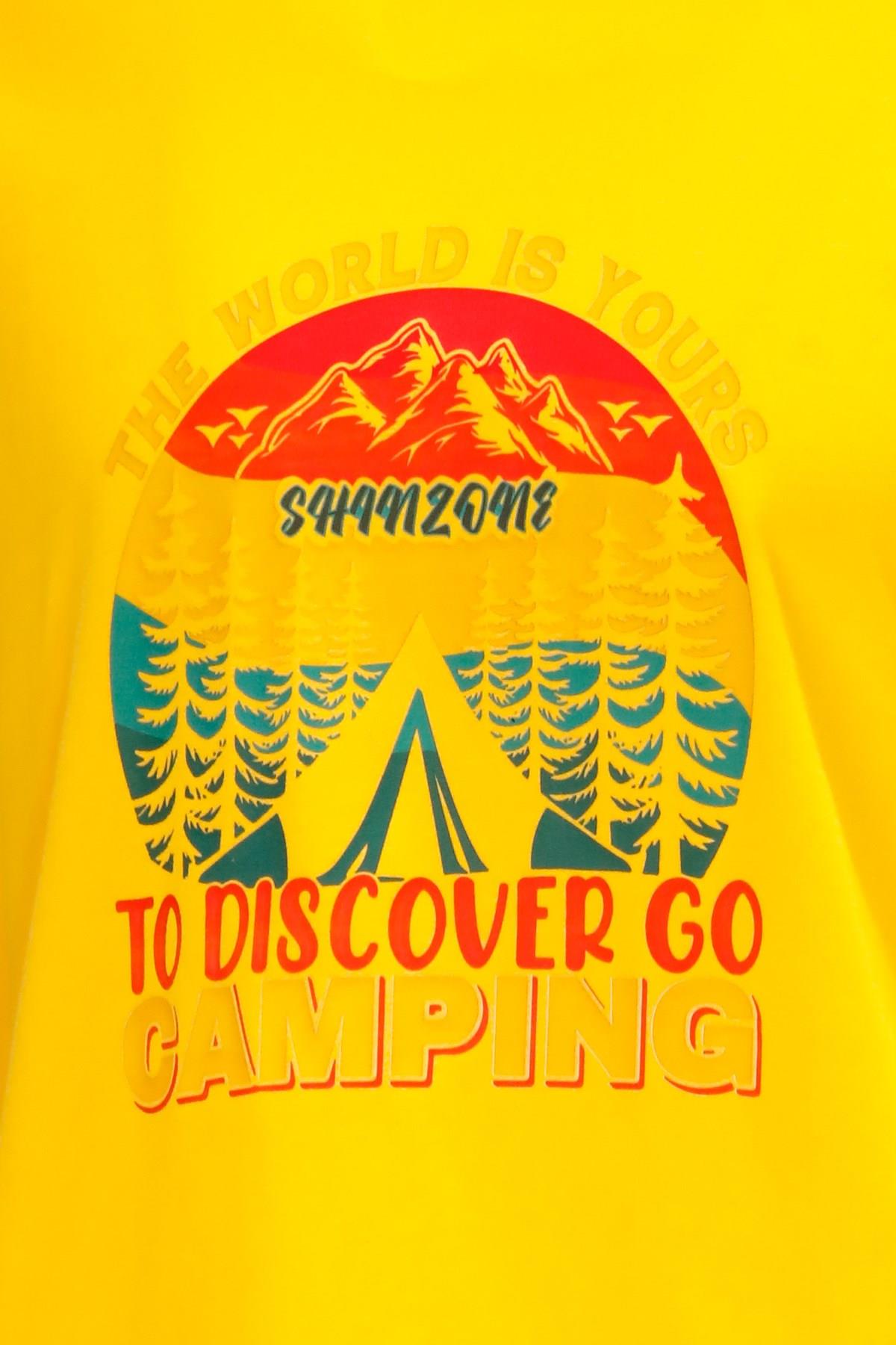 T-ShirtShinzoneErkek Bisiklet Yaka Standart Fit Discovery Göğüs Baskılı Sarı T-Shirt