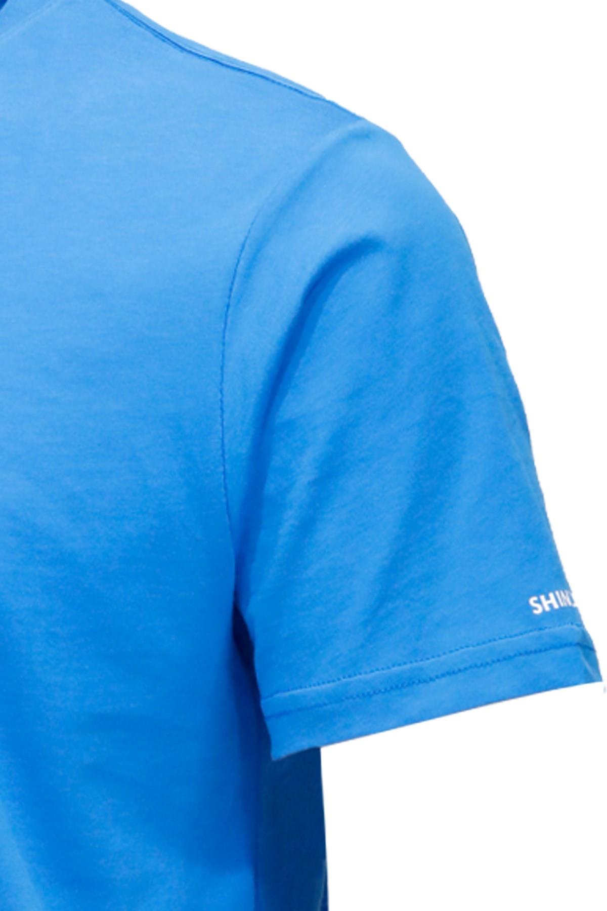 T-ShirtShinzoneErkek Bisiklet Yaka Standart Fit Göğüs Baskılı İndigo T-Shirt