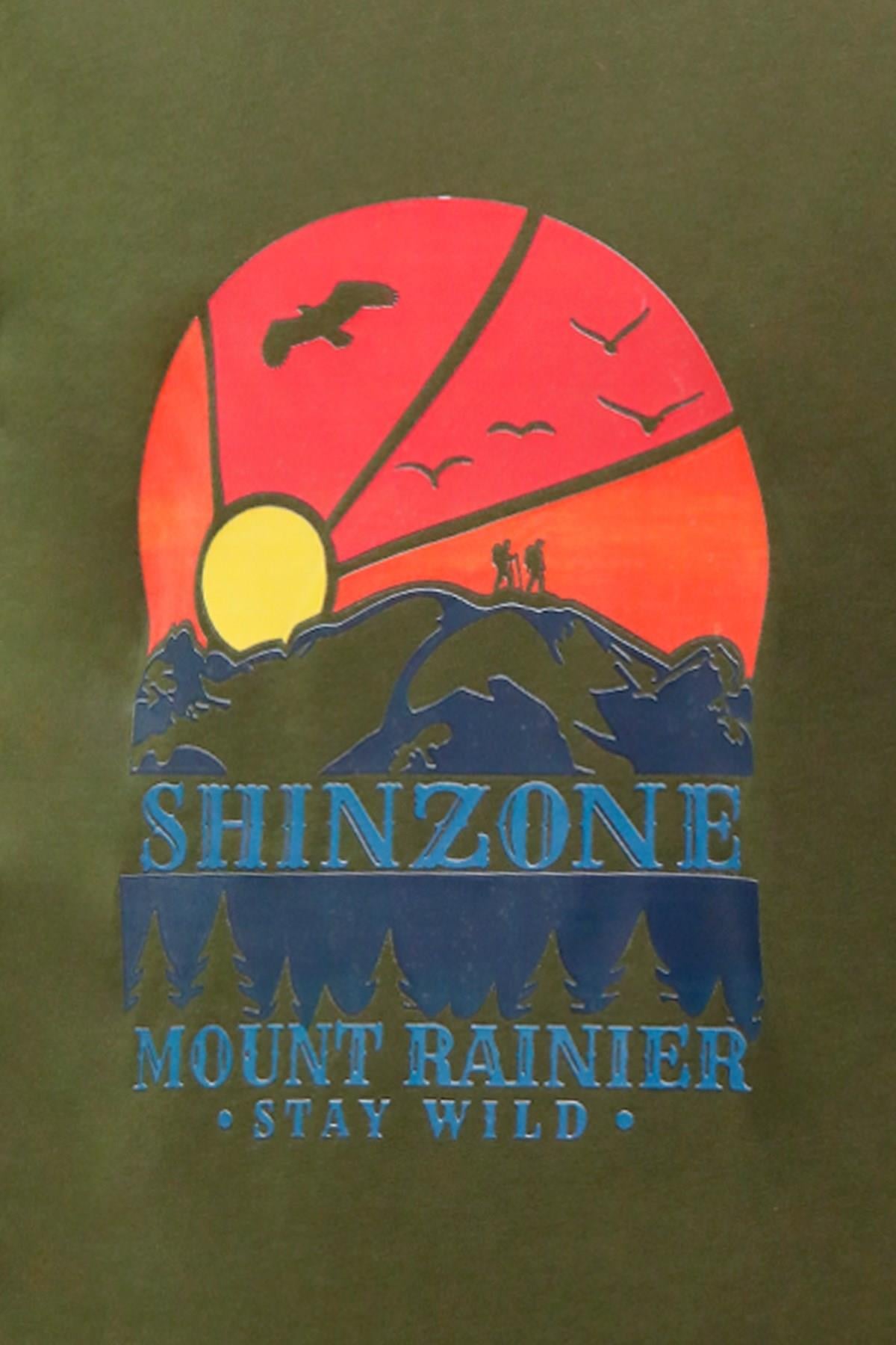 T-ShirtShinzoneErkek Bisiklet Yaka Standart Fit Göğüs Baskılı Haki T-Shirt
