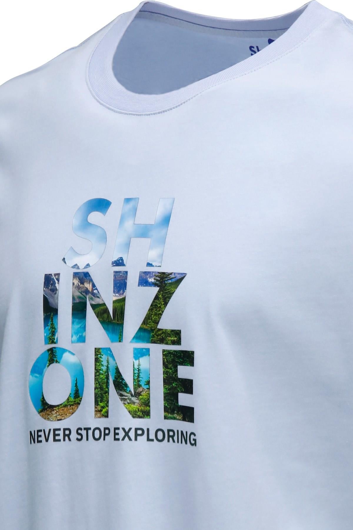 T-ShirtShinzoneErkek Bisiklet Yaka Standart Fit Göğüs Baskılı Mavi T-Shirt