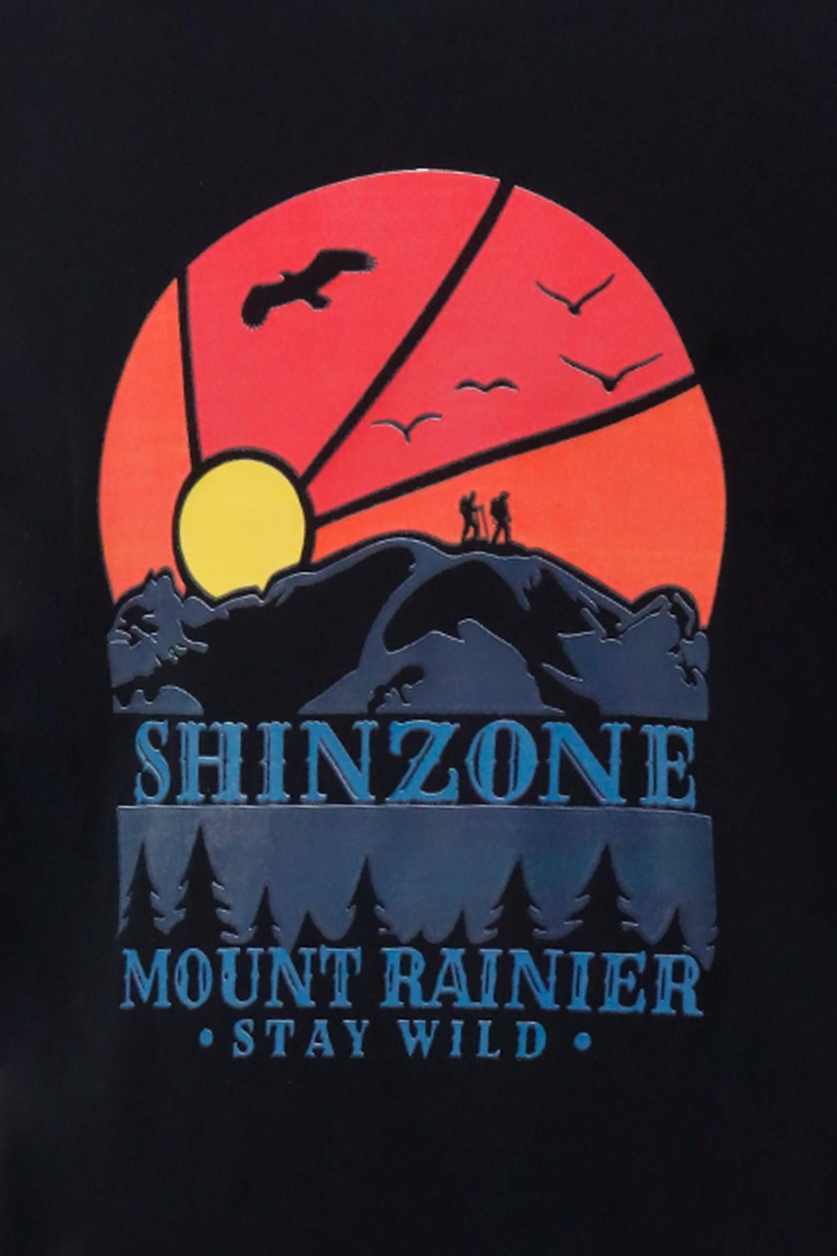 T-ShirtShinzoneErkek Bisiklet Yaka Standart Fit Göğüs Baskılı Siyah T-Shirt