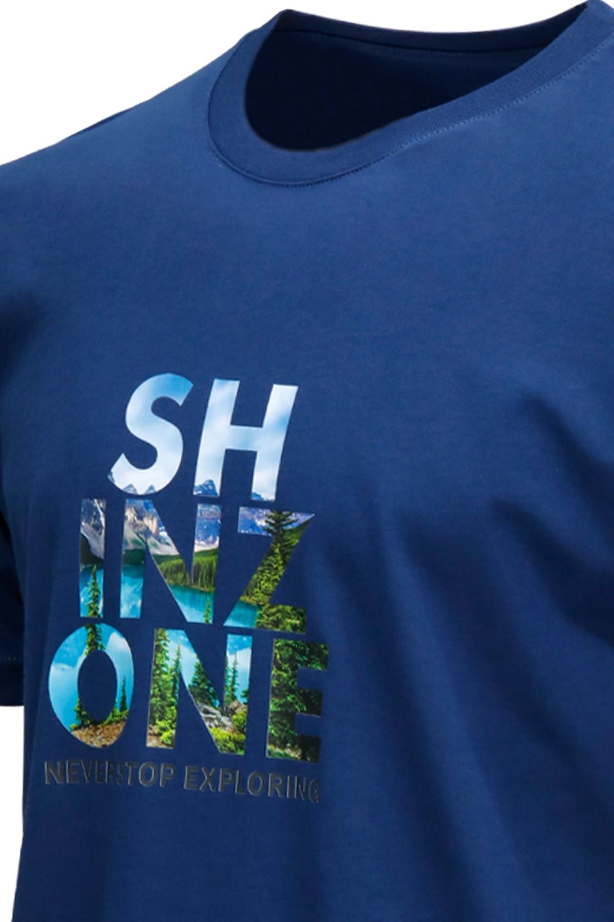 T-ShirtShinzoneErkek Bisiklet Yaka Standart Fit Göğüs Baskılı Koyu mavi T-Shirt