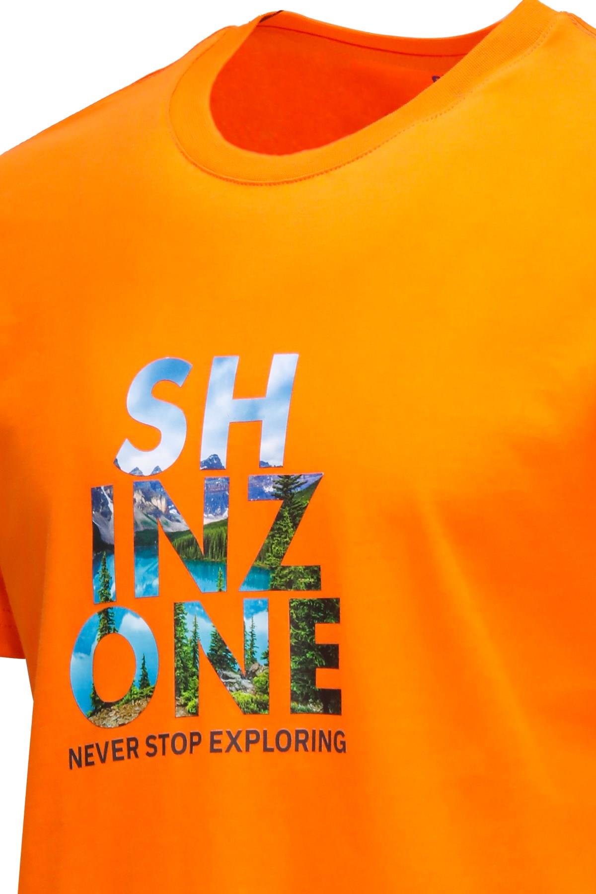 T-ShirtShinzoneErkek Bisiklet Yaka Standart Fit Göğüs Baskılı Turuncu T-Shirt