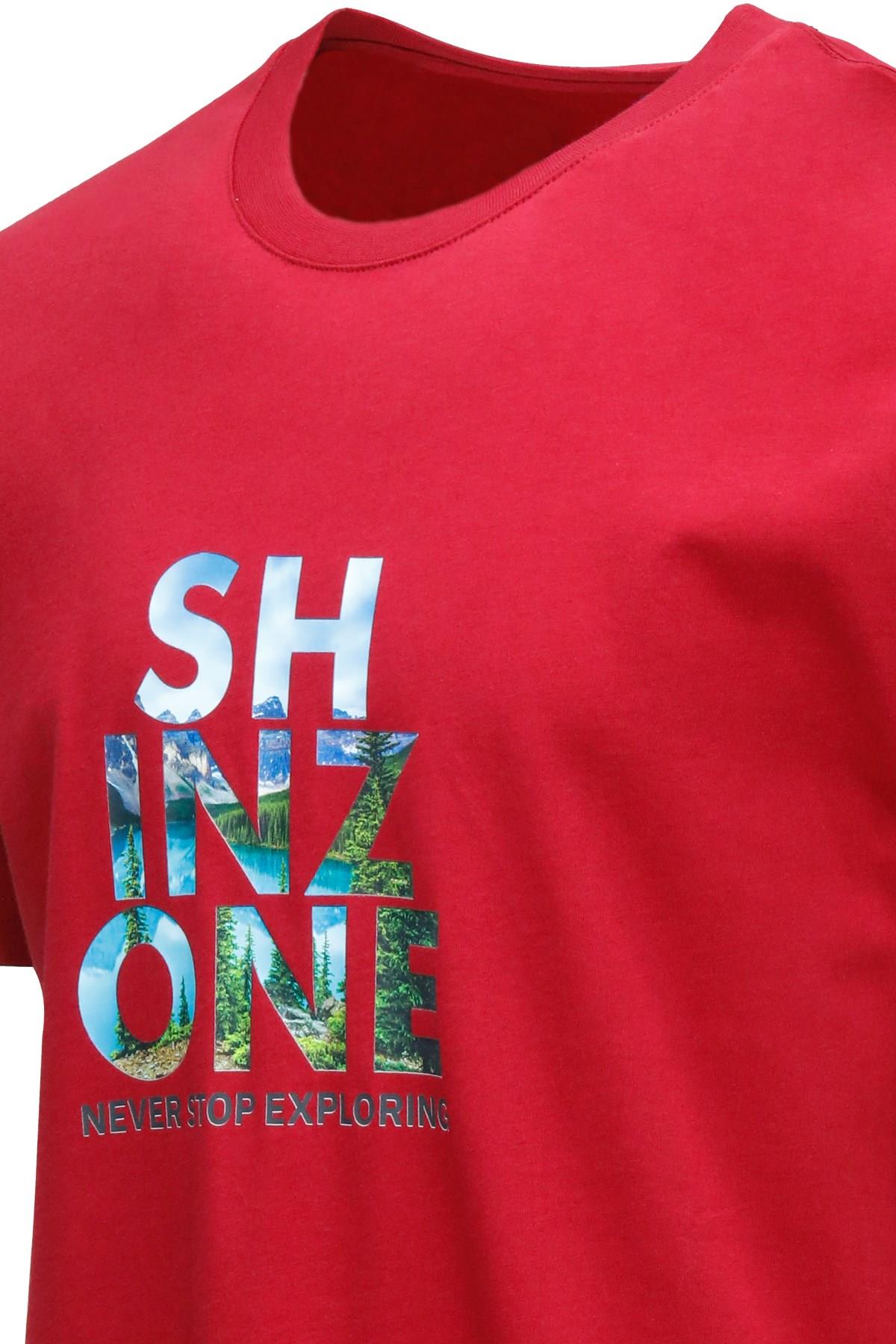 T-ShirtShinzoneErkek Bisiklet Yaka Standart Fit Göğüs Baskılı Bordo T-Shirt