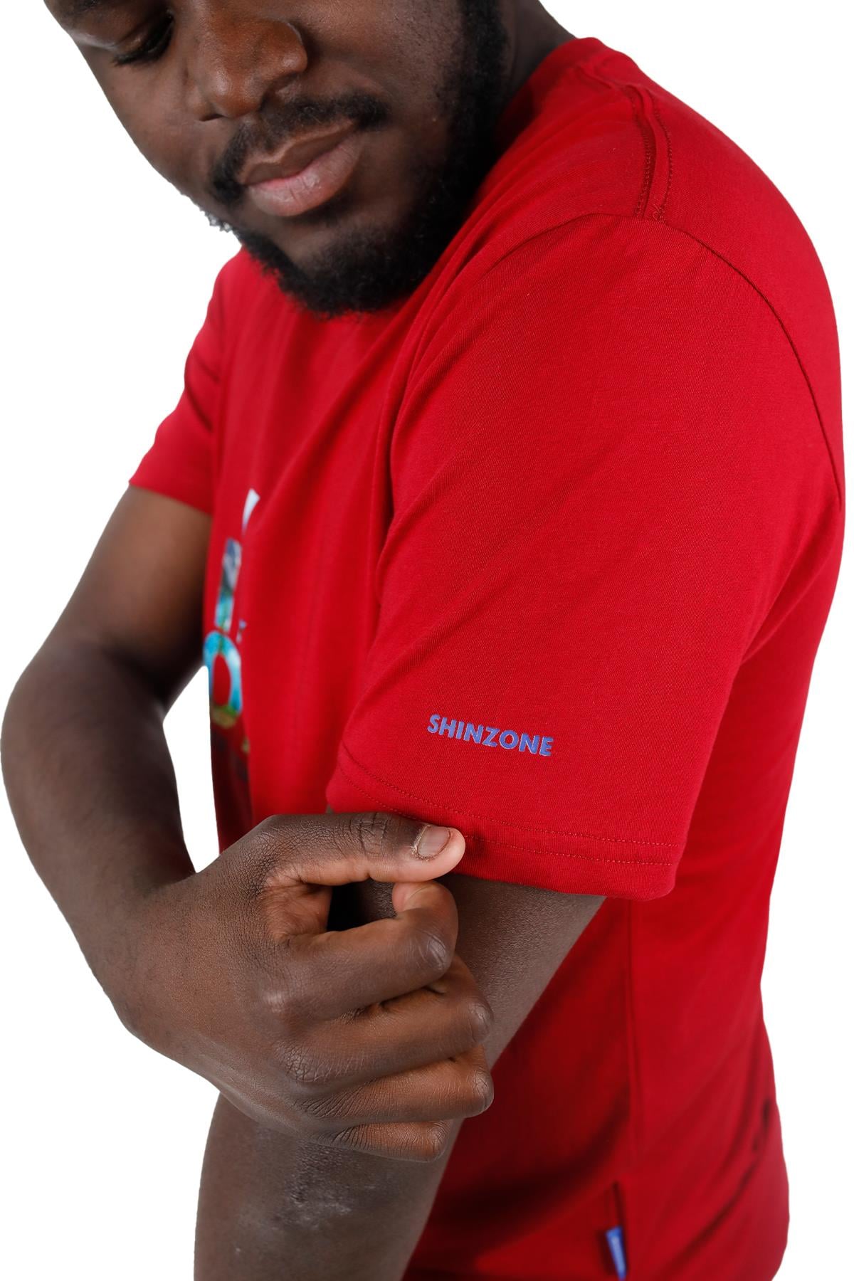 T-ShirtShinzoneErkek Bisiklet Yaka Standart Fit Göğüs Baskılı Bordo T-Shirt