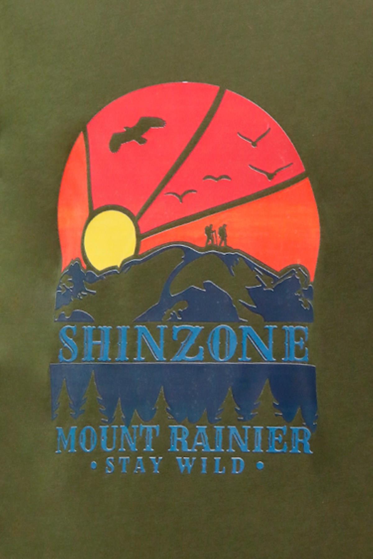 T-ShirtShinzoneErkek Bisiklet Yaka Standart Fit Göğüs Baskılı Haki T-Shirt