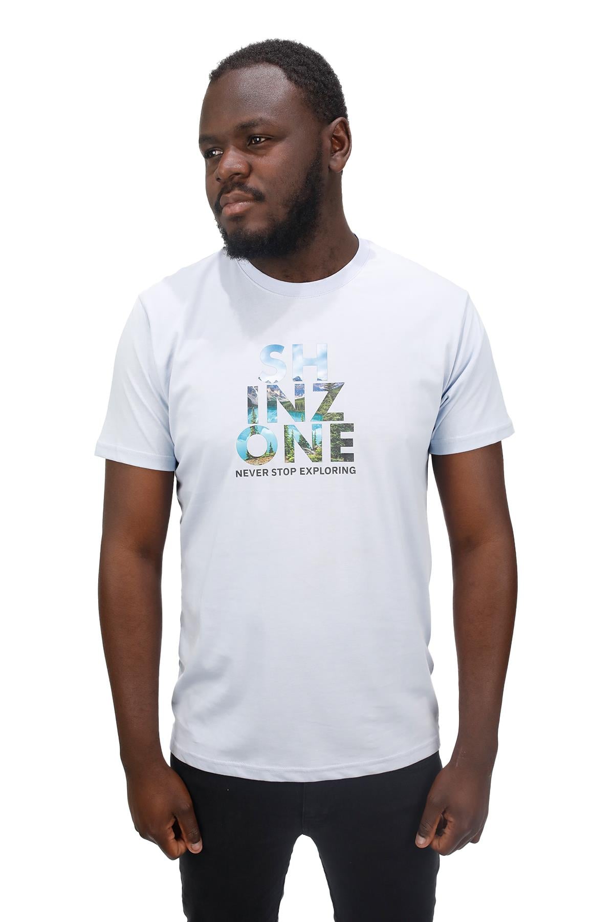 T-ShirtShinzoneErkek Bisiklet Yaka Standart Fit Göğüs Baskılı Mavi T-Shirt