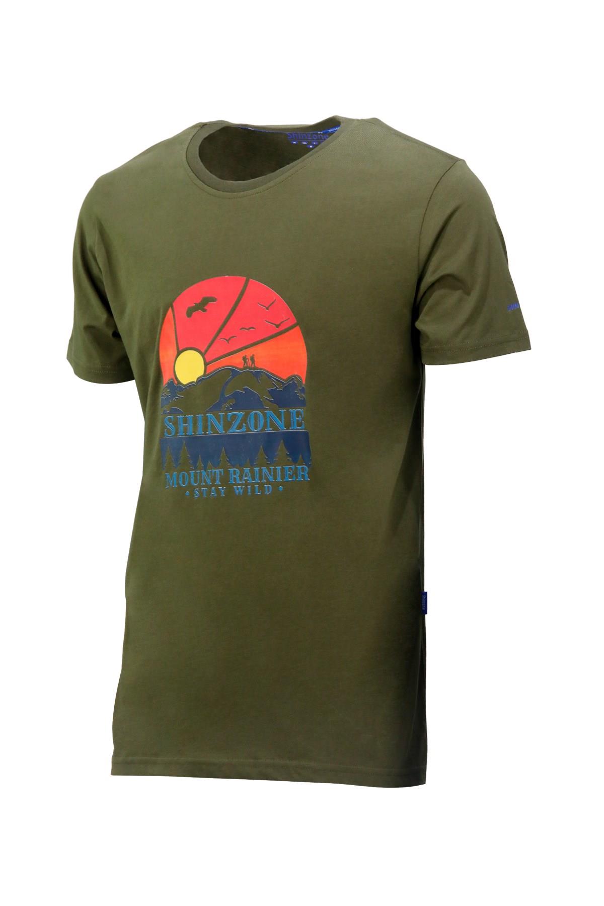 T-ShirtShinzoneErkek Bisiklet Yaka Standart Fit Göğüs Baskılı Haki T-Shirt