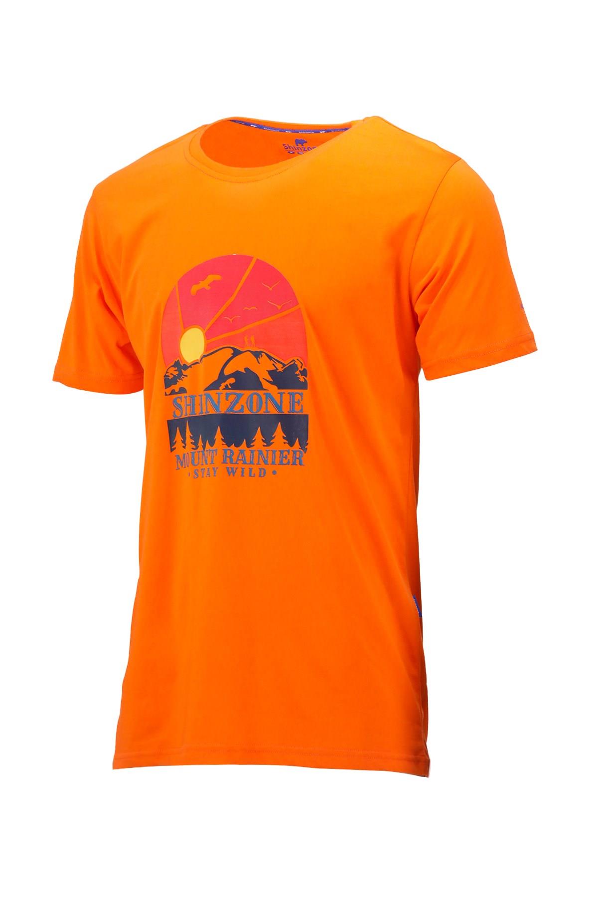 T-ShirtShinzoneErkek Bisiklet Yaka Standart Fit Göğüs Baskılı Turuncu T-Shirt