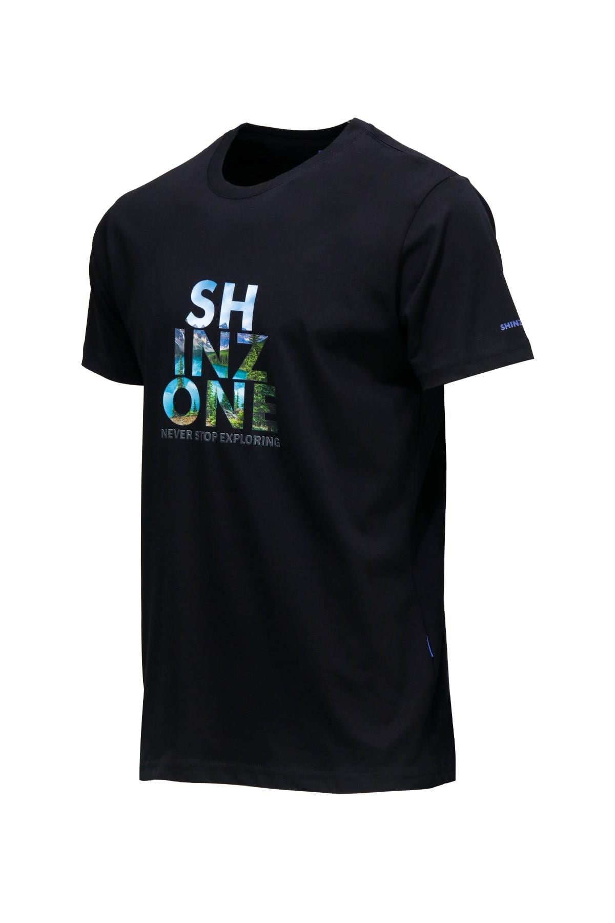 T-ShirtShinzoneErkek Bisiklet Yaka Standart Fit Göğüs Baskılı Siyah T-Shirt