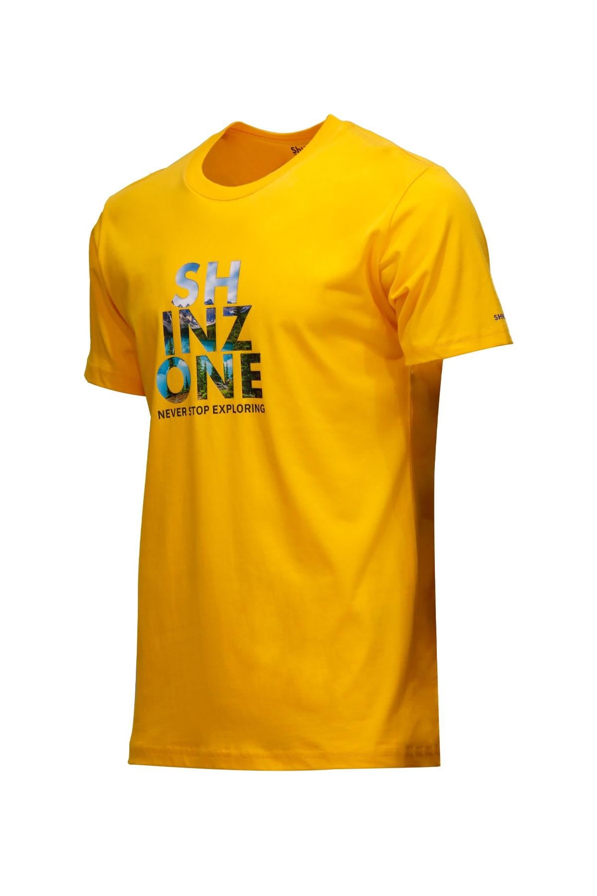 T-ShirtShinzoneErkek Bisiklet Yaka Standart Fit Göğüs Baskılı Sarı T-Shirt
